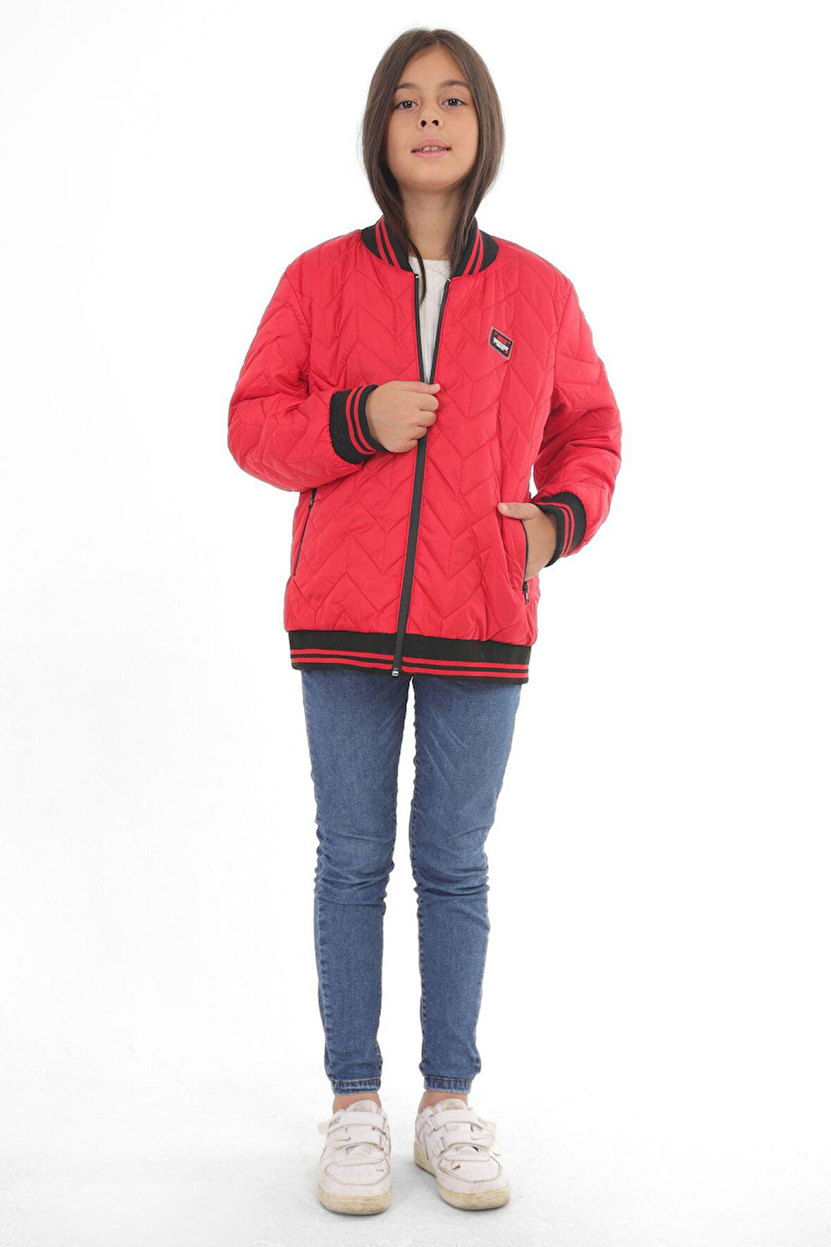 Spor Kız Çocuk Kolej Yaka Astarlı Su ve Rüzgar Geçirmez Fermuarlı Cep Mont Ceket