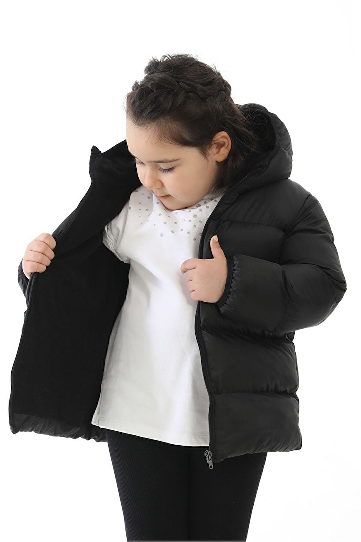 Spor Kız Çocuk Polarlı Kapüşonlu Su Geçirmez Rüzgara Dayanıklı Şişme Kışlık Mont & Kaban