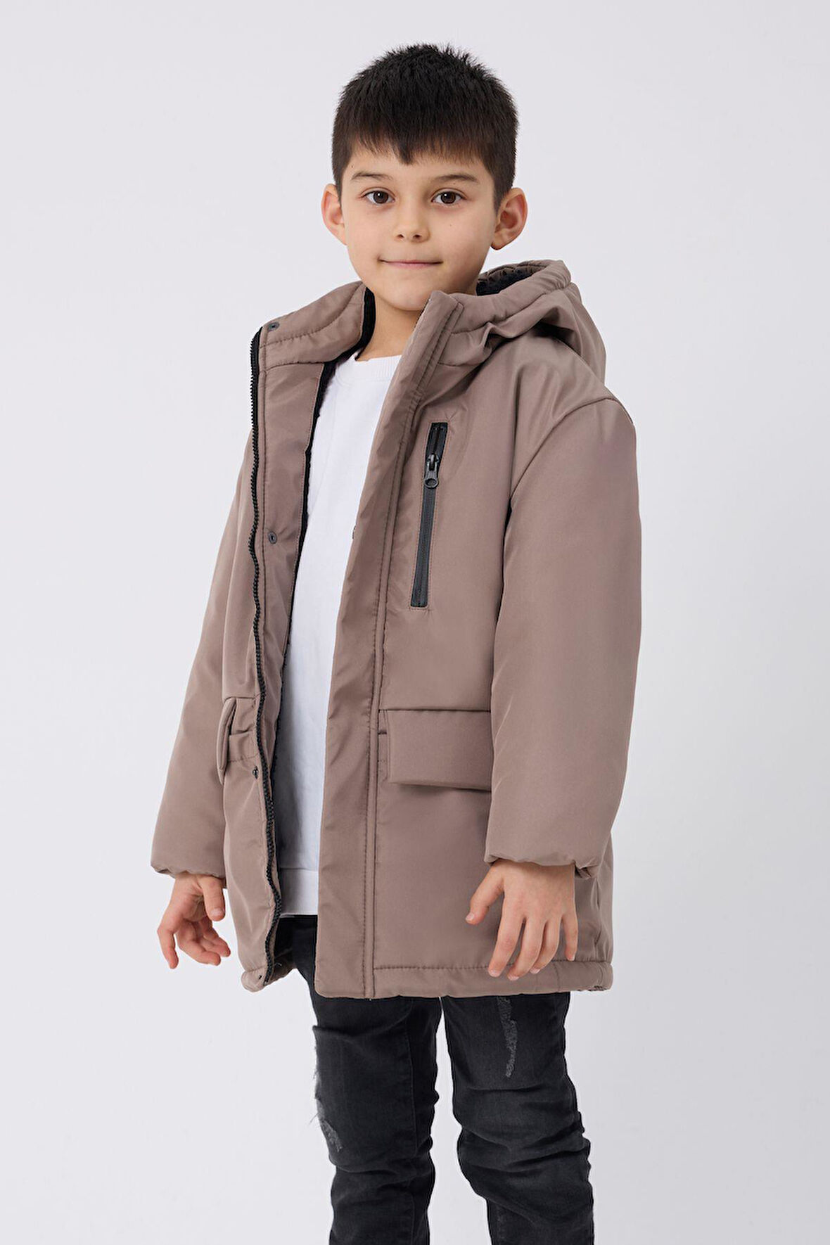 Spor Erkek Çocuk Kürklü Su Ve Rüzgar Geçirmez Kapüşonlu 3 Cep Kışlık Mont & Kaban & Parka