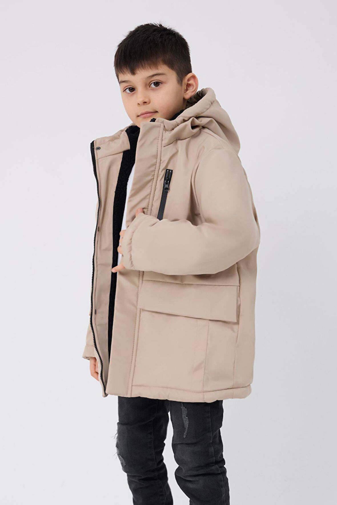 Spor Erkek Çocuk Kürklü Su Ve Rüzgar Geçirmez Kapüşonlu 3 Cep Kışlık Mont & Kaban & Parka