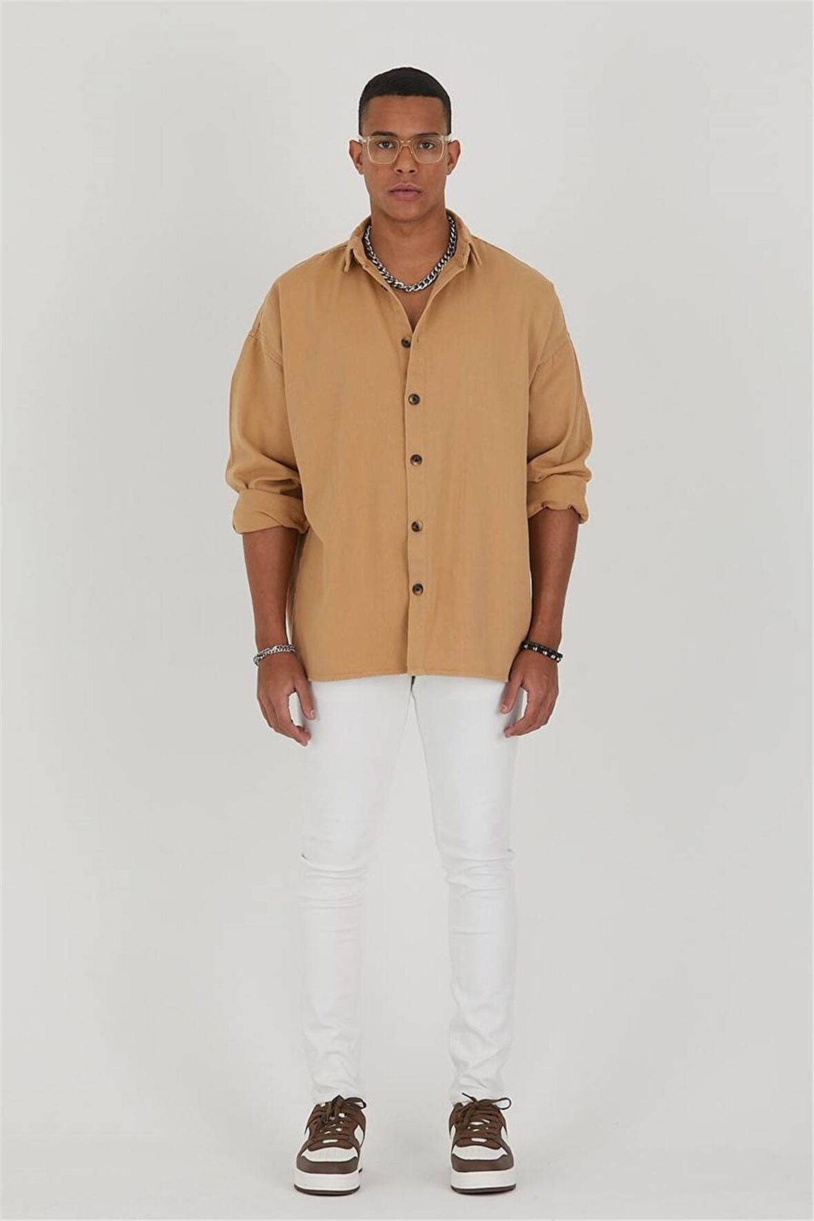 Bej Erkek Gabardin Oversize Gömlek