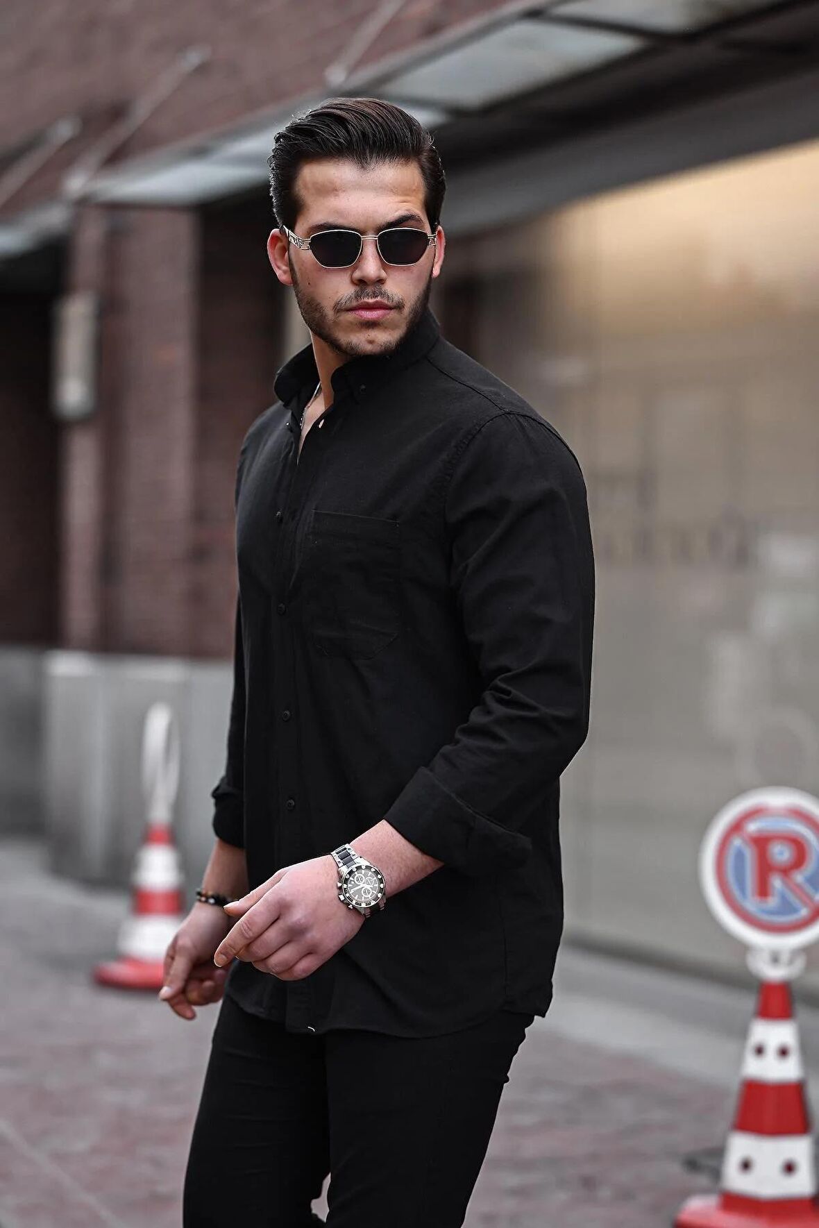 Flam Keten Tek Cepli Gömlek - Siyah