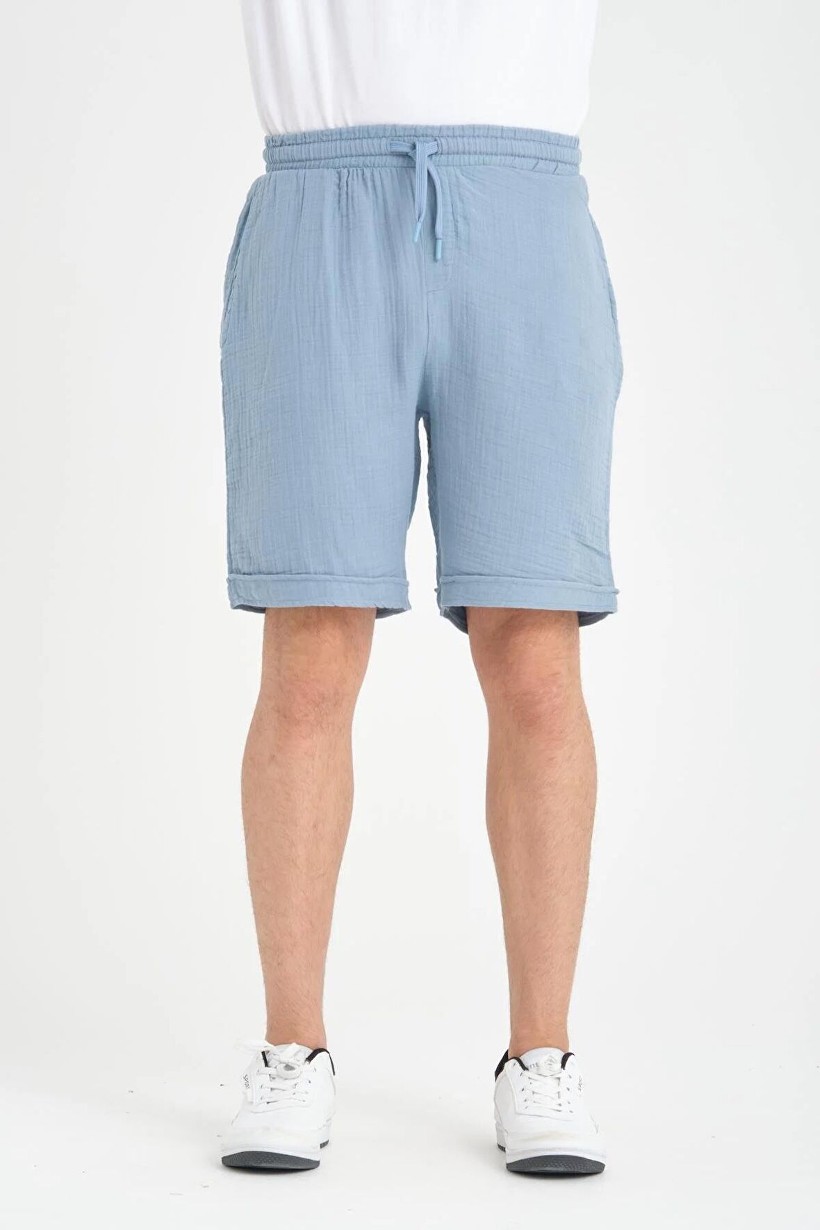 Duble Paça Müslin Kumaş Şort - Soğuk Mavi