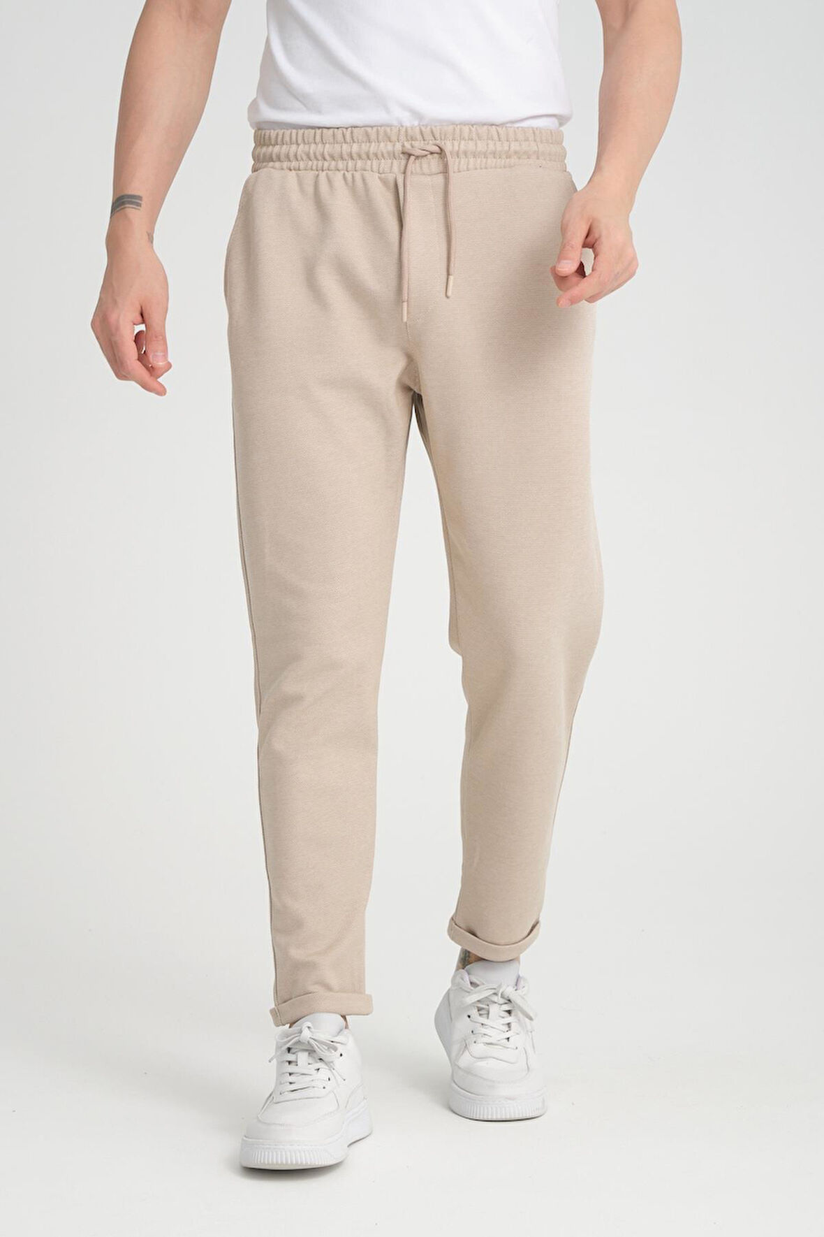 Premium Oxford Örme Duble Paça Erkek Pantolon- Bej