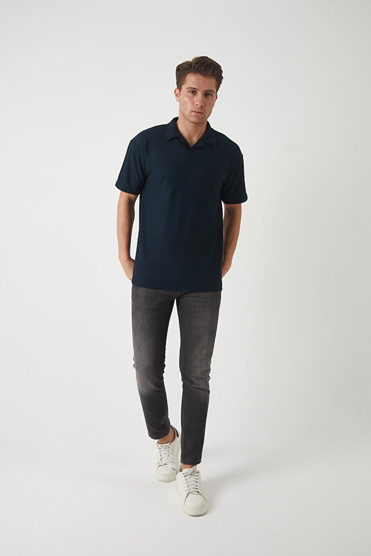 Havlu Kumaş Polo Yaka Erkek T-Shirt - Lacivert