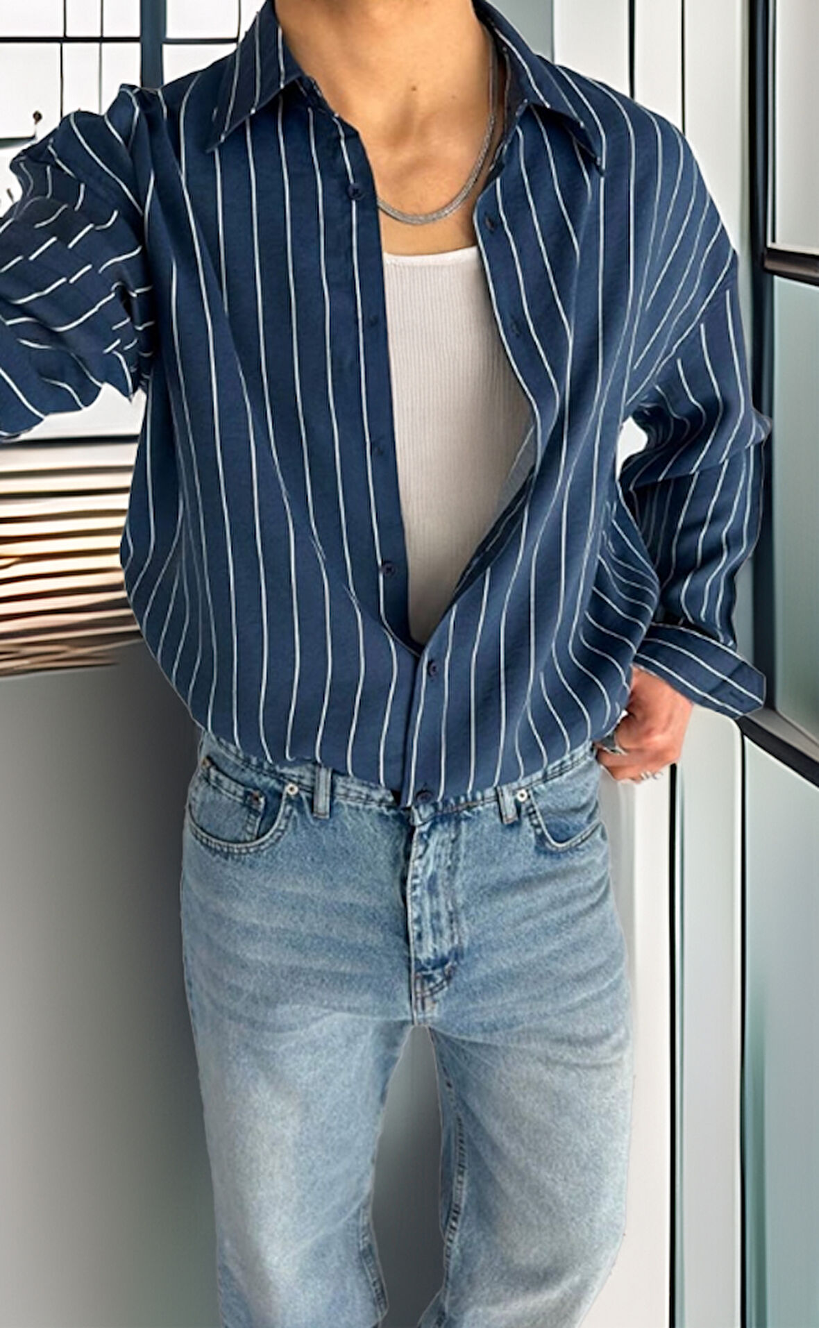 Premium Rahat Kalıp Extra Oversize Modal Kumaş Erkek Gömlek - Lacivert