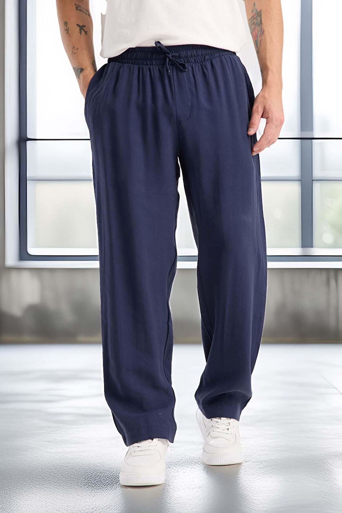 Modal Kumaş Rahat Kalıp Düz Paça Jogger Erkek Pantolon - Lacivert