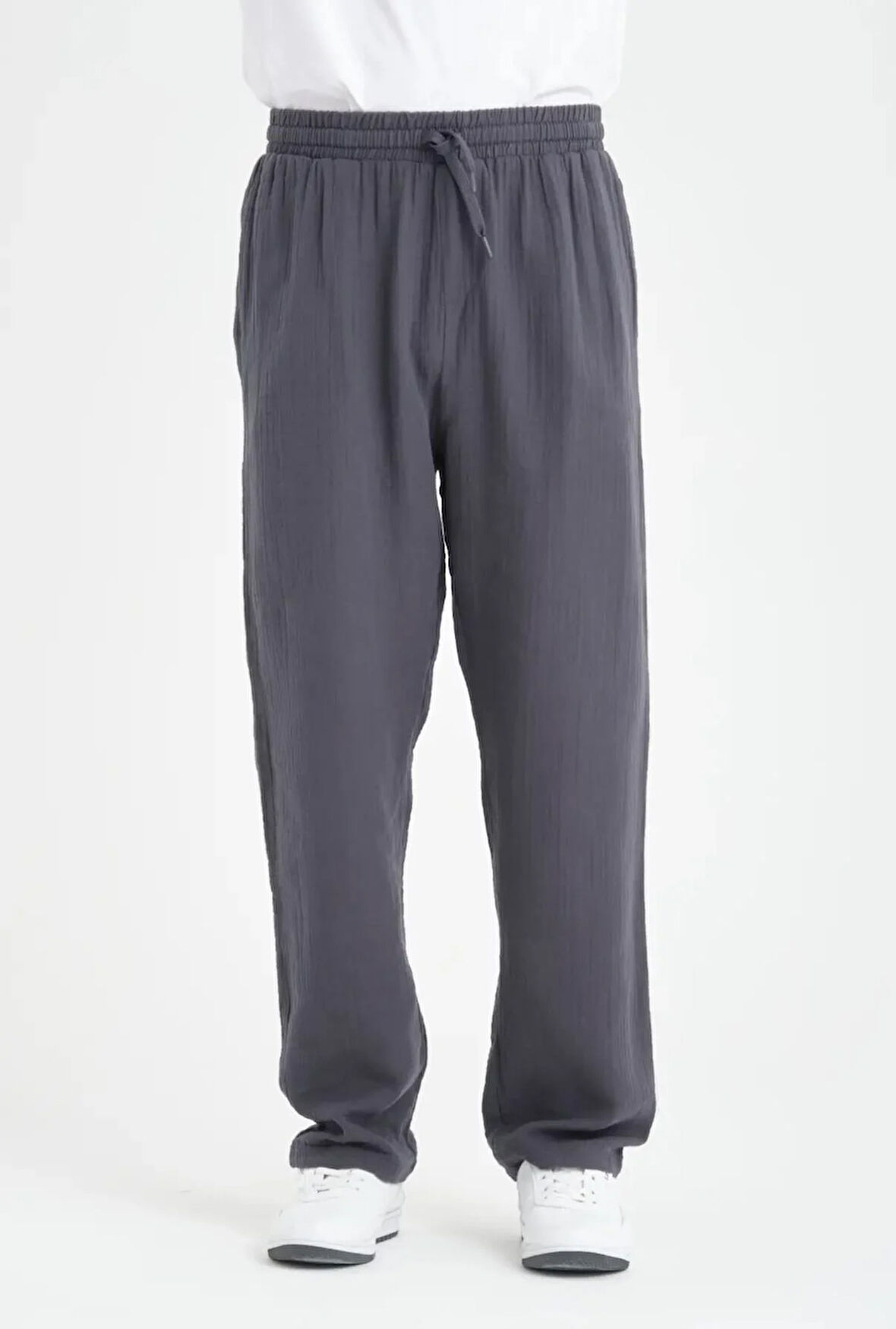 Hafif ve Rahat Müslin Baggy Erkek Pantolon - Füme
