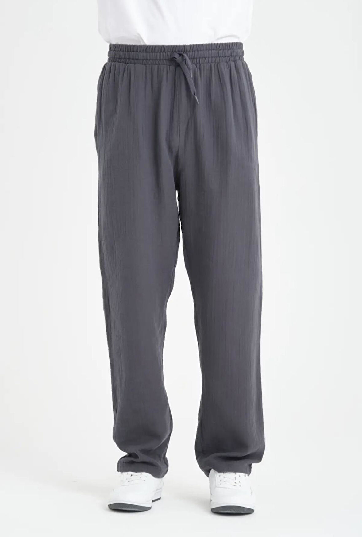 Hafif ve Rahat Müslin Baggy Erkek Pantolon - Füme