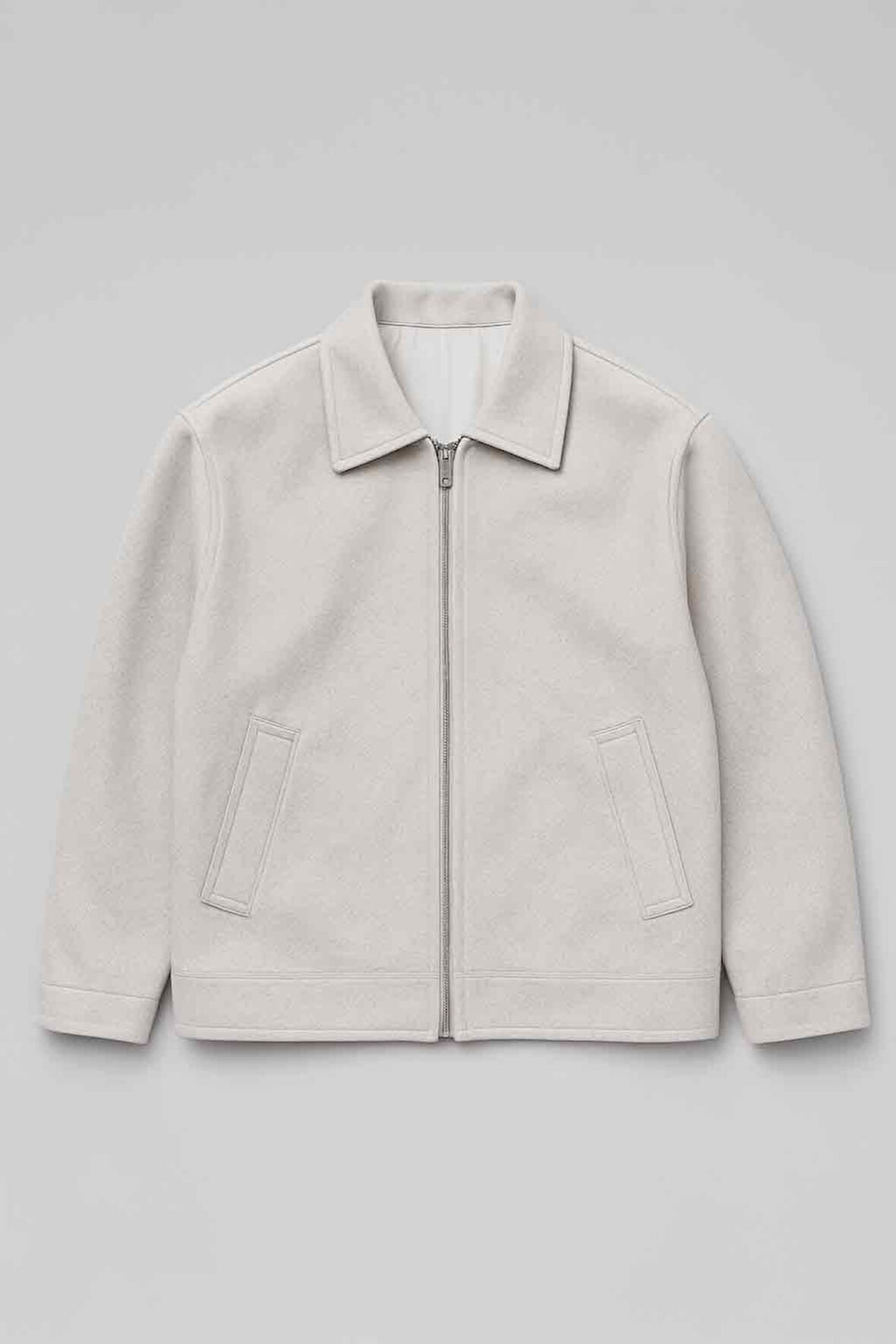 Kaşe Kumaş Fileto Cepli Fermuarlı Erkek Ceket - Taş