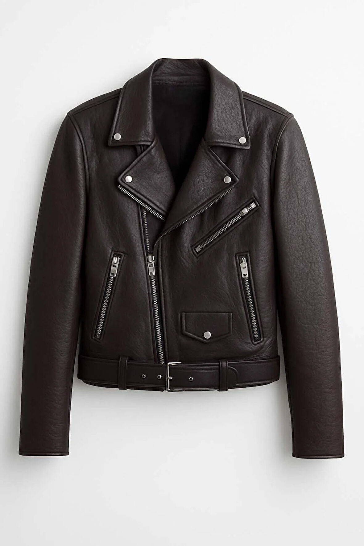 Russel Çok Cepli Biker Deri Görünümlü Erkek Ceket - Kahve