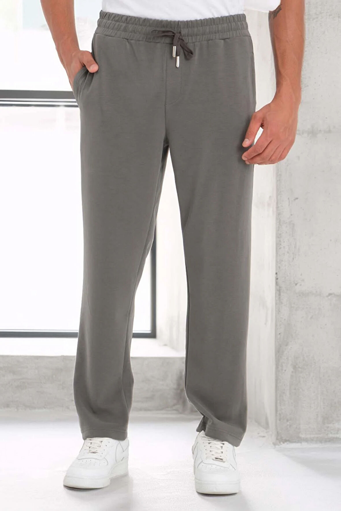 Scuba Modal Kumaş Relaxed Fit Erkek Eşofman Altı Pantolon - Füme