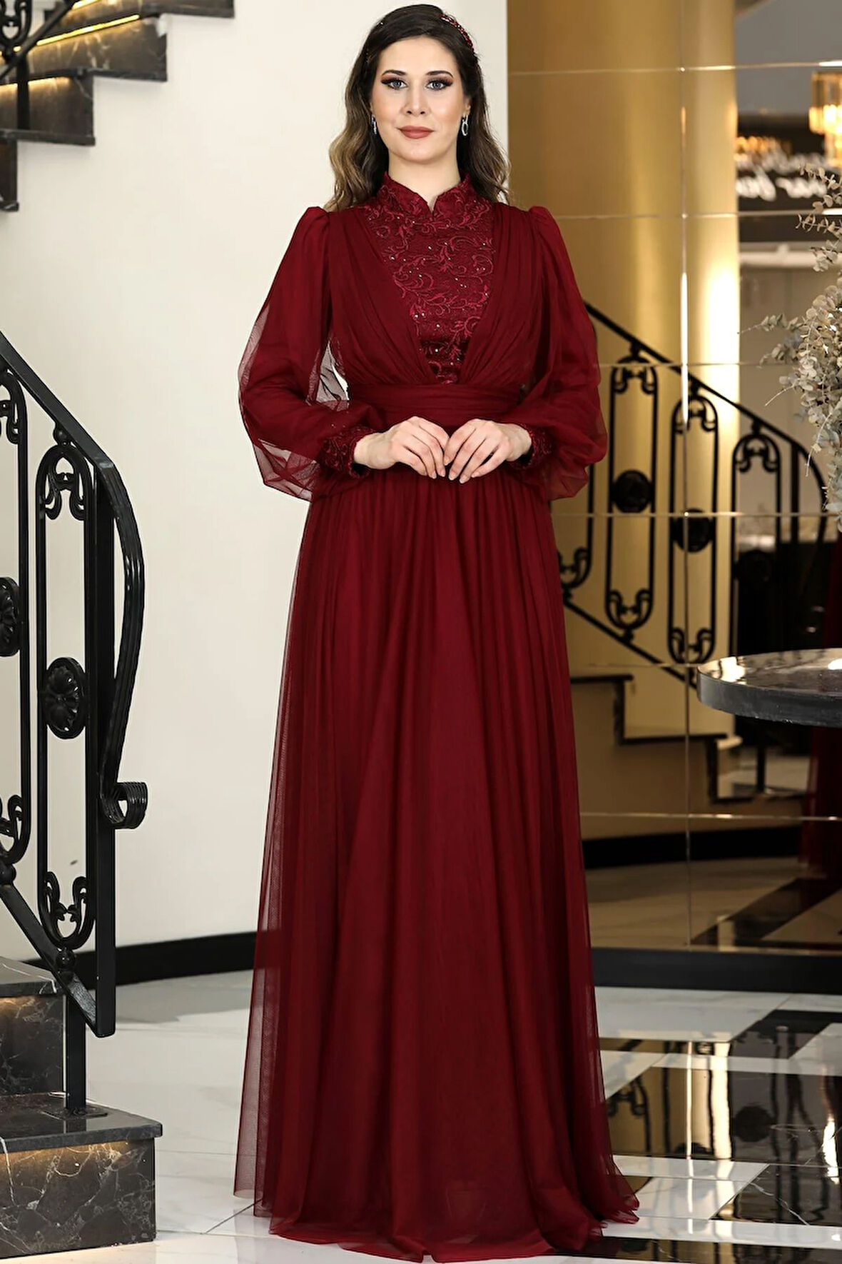 Seyran Tesettür Abiye Bordo