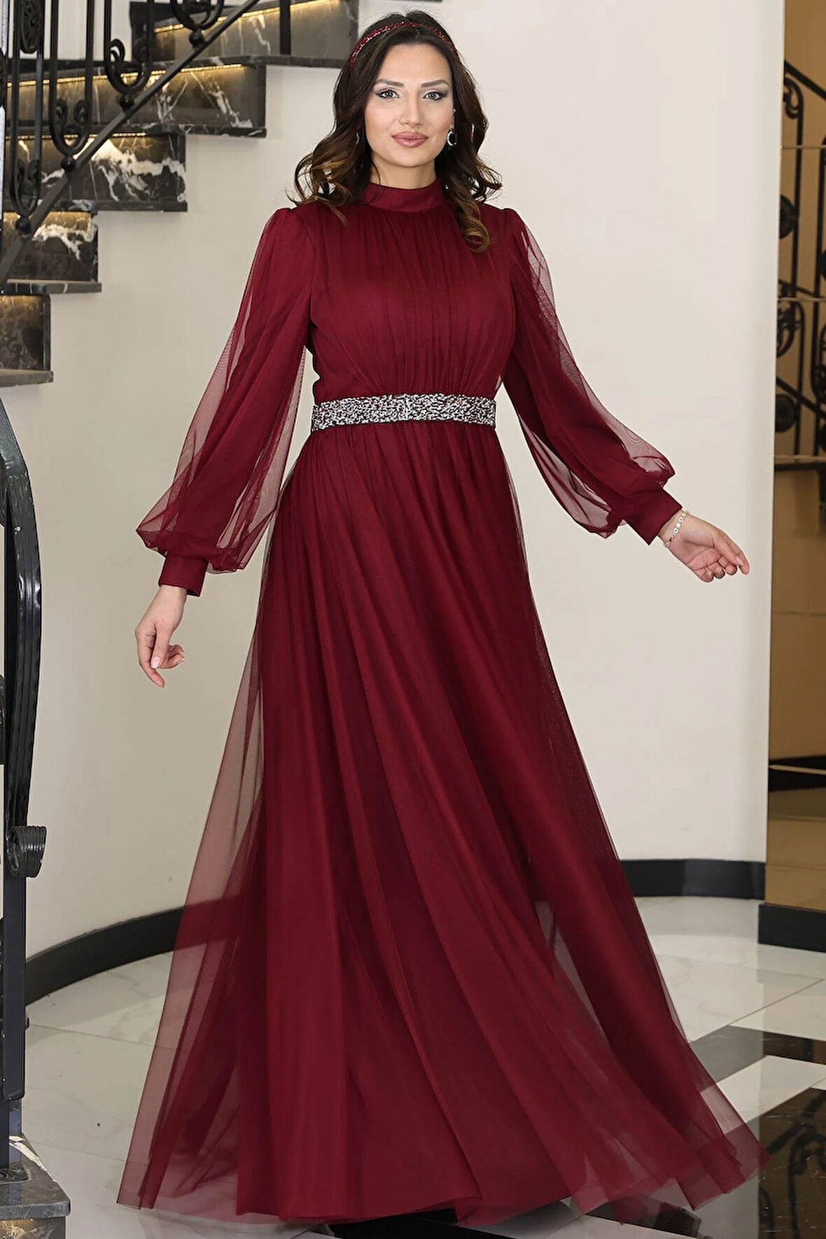 Alya Tesettür Abiye Bordo