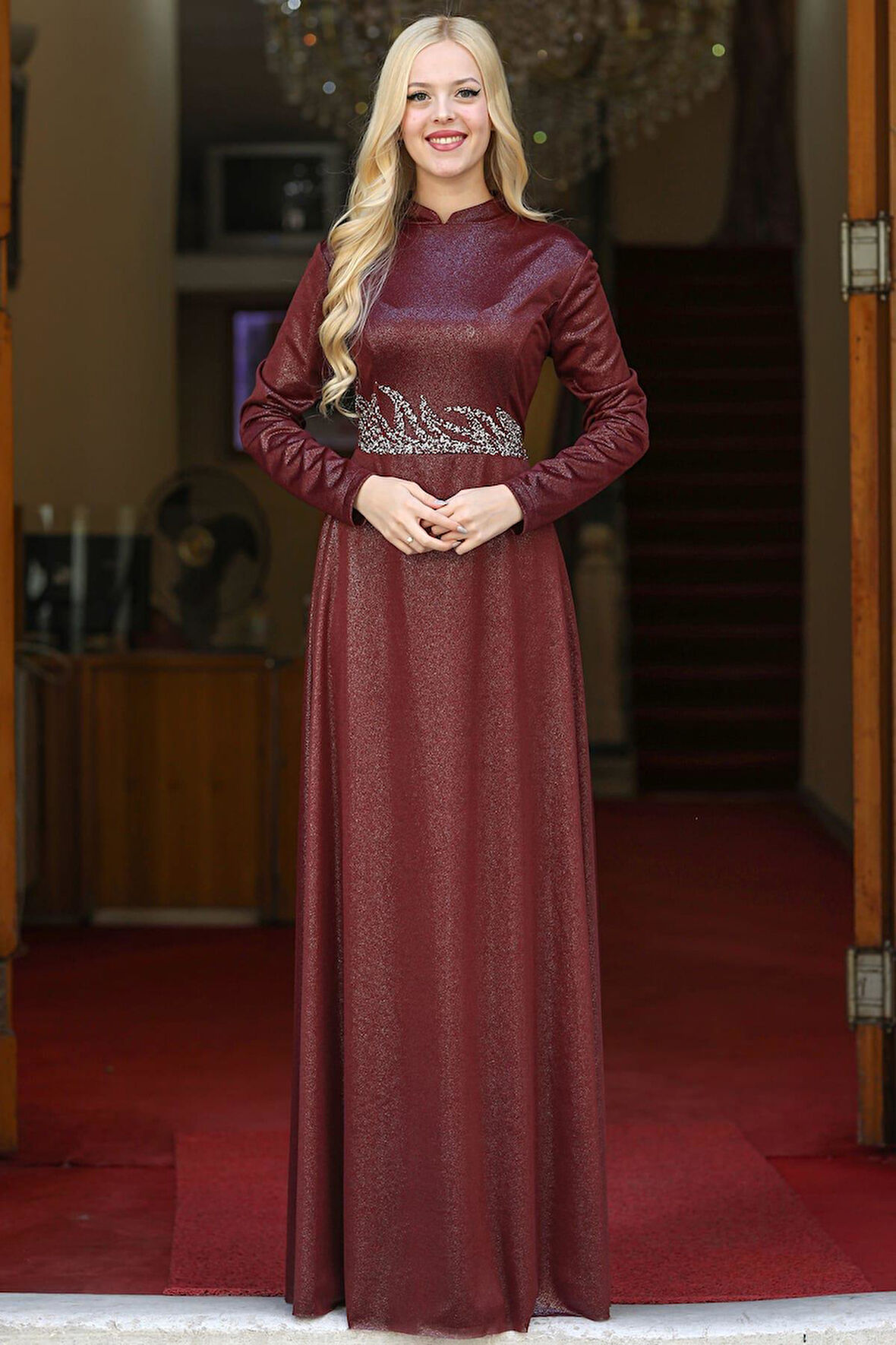 Berfin Tesettür Abiye Bordo