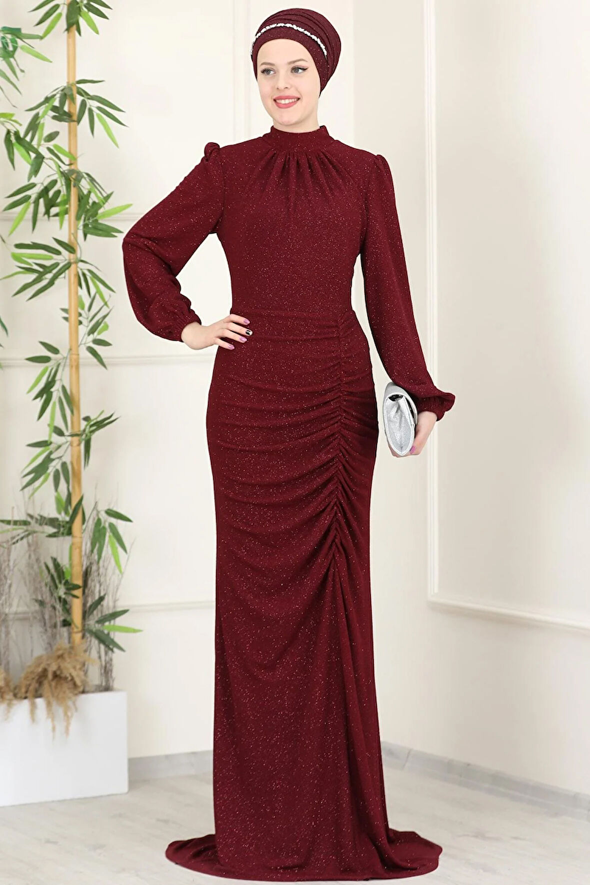 Rüya Tesettür Abiye Bordo