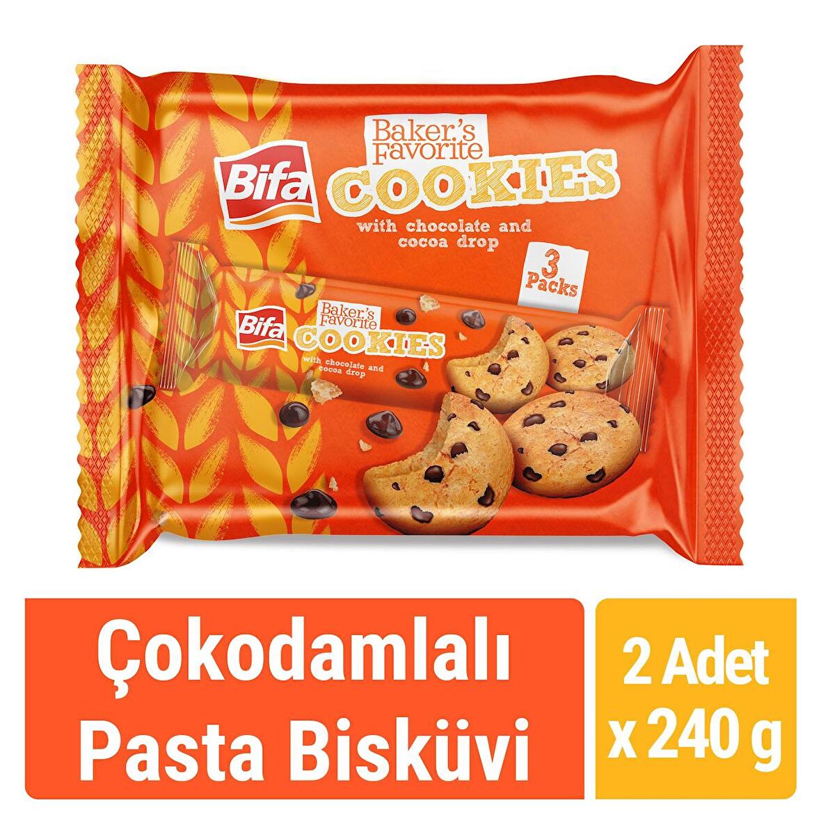 Bifa Baker's Favorite Sütlü Çikolata ve Kakaolu Damlalı Pasta Bisküvi 240 gr x 2 Adet