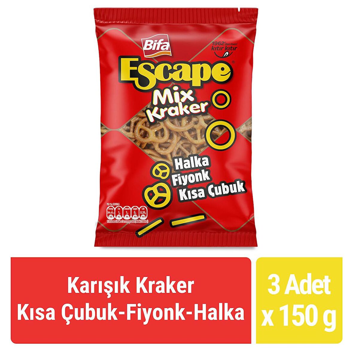 Bifa Escape Mix Kraker Kısa Çubuk - Fiyonk - Halka 150 gr x 3 Adet