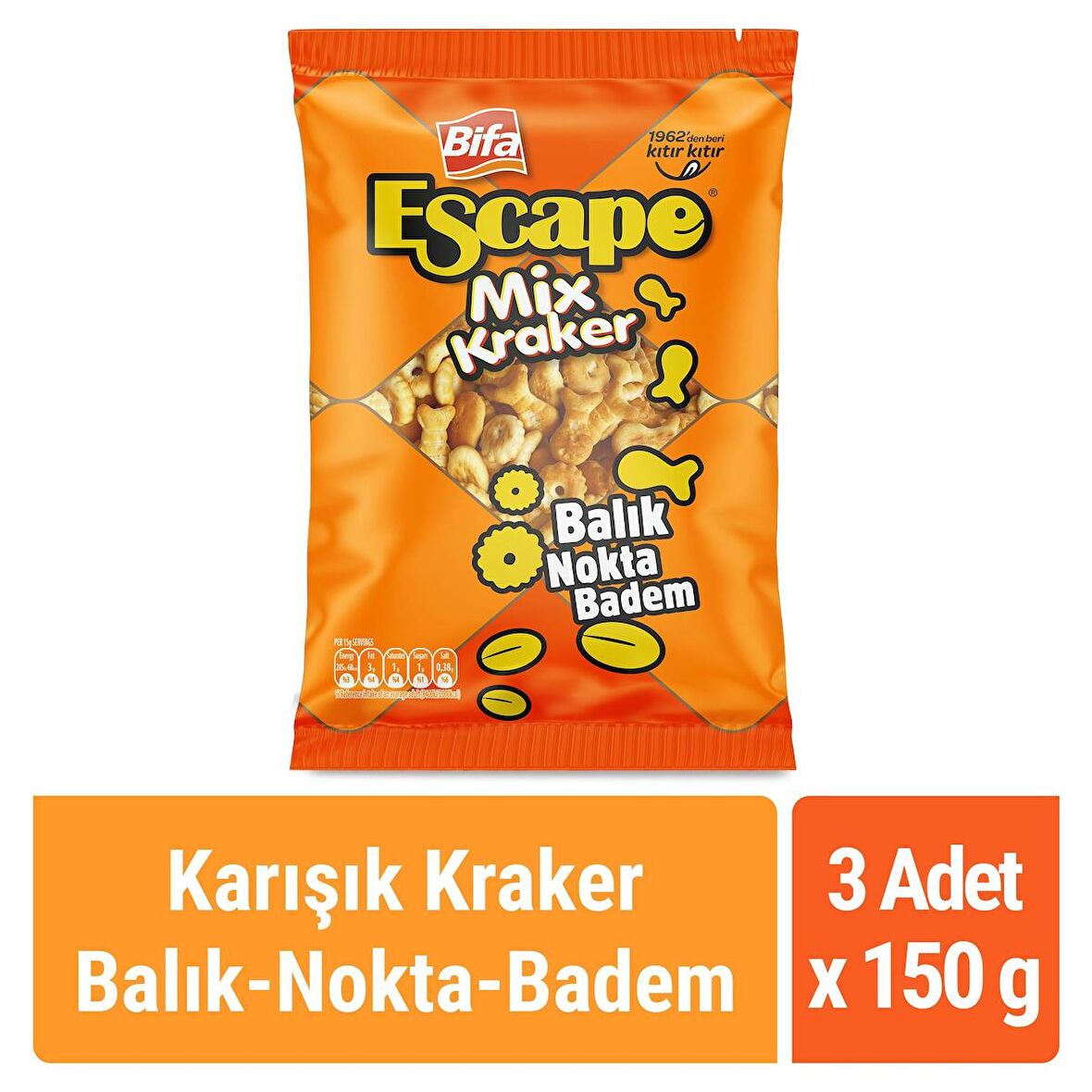 Bifa Escape Mix Kraker - Balık - Nokta - Badem 150 gr x 3 Adet