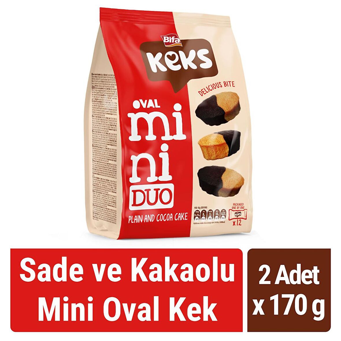 Bifa Keks Mini Oval Kek Sade ve Kakaolu 170 gr x 2 Adet