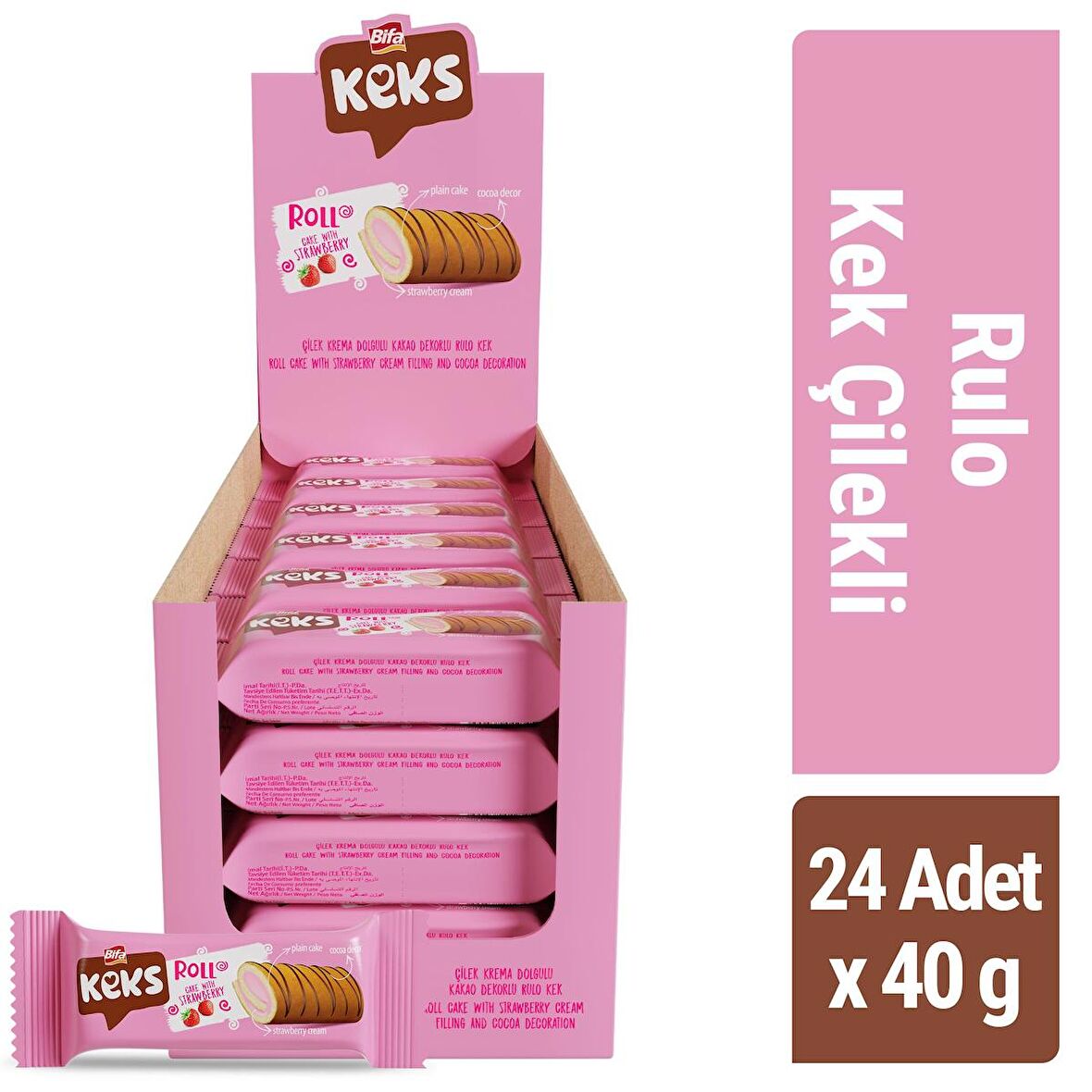 Bifa Keks Rulo Kek Çilekli 40 gr x 24 adet