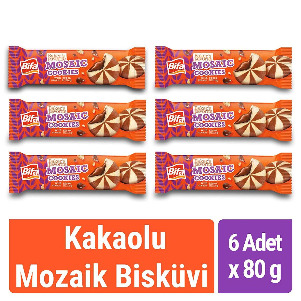 Bifa Baker's Favorite Kakao Kremalı Mozaik Bisküvi 80 gr x 6 Adet