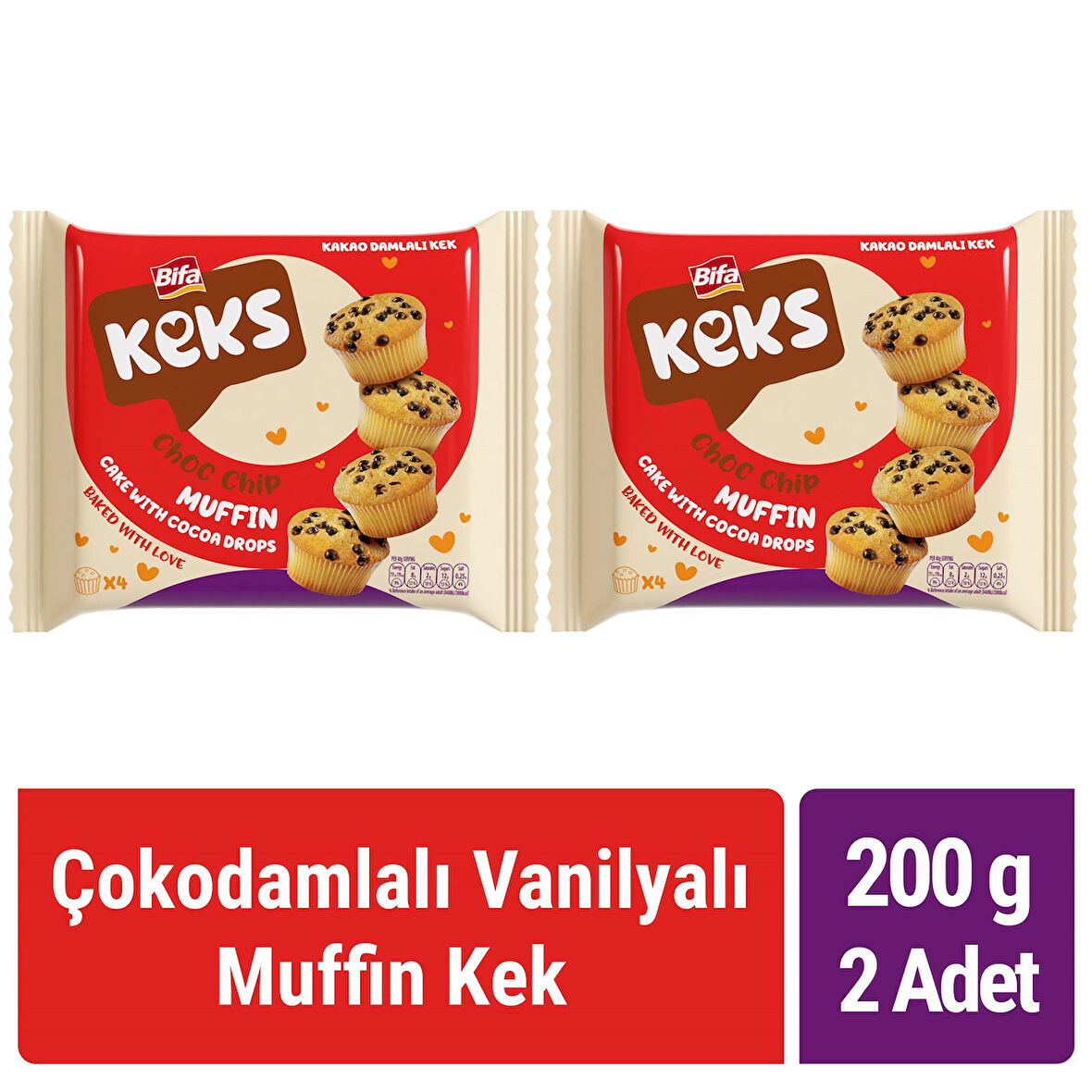 Bifa Keks Muffin Kek Kakaolu Damlalı Vanilyalı 200 gr x 2 adet