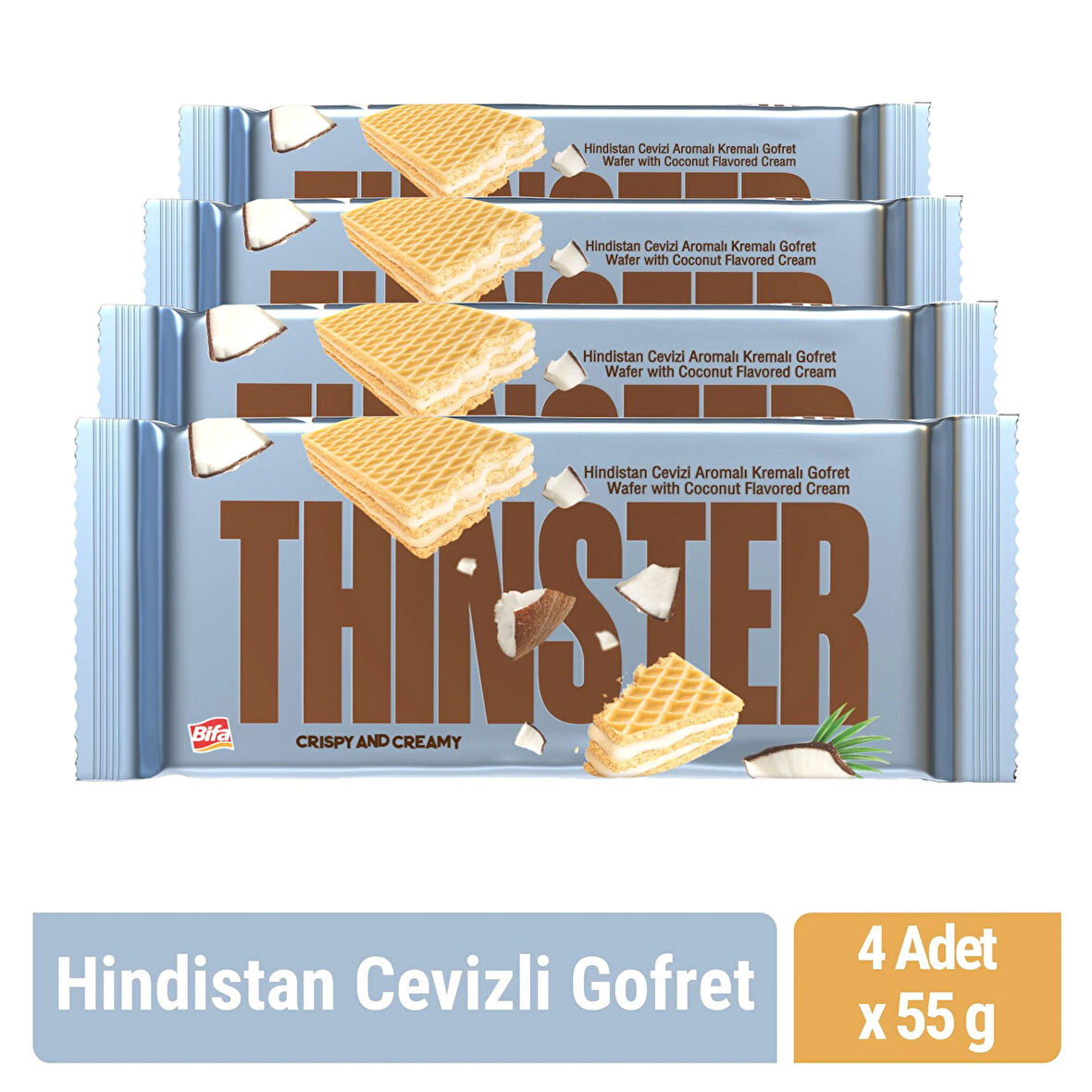 Thinster Hindistan Cevizli Kremalı Gofret 55 gr x 4 adet