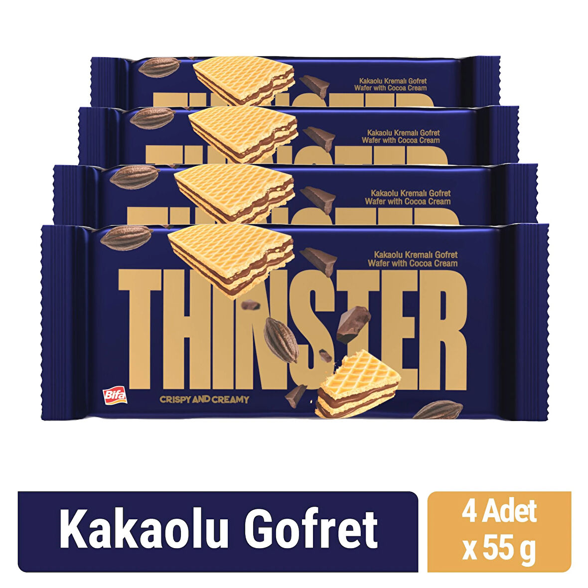 Thinster Kakaolu Kremalı Gofret 55 gr x 4 adet