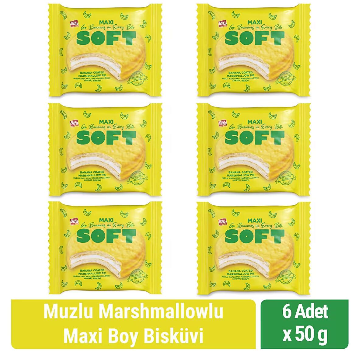 Bifa Soft Muzlu Marshmallowlu Maxi Boy Bisküvi 50 gr x 6 Adet