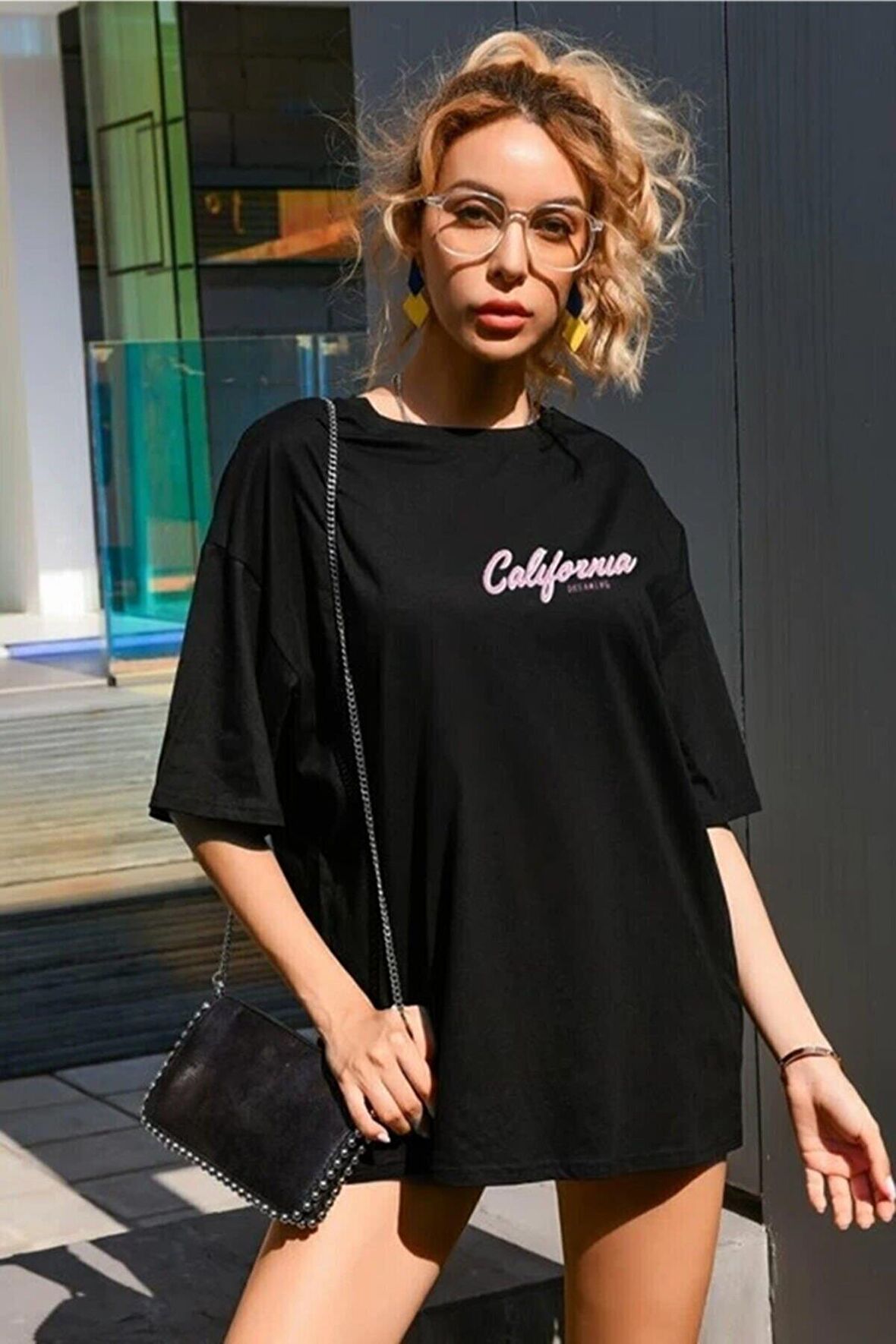 Unisex Oversize California Baskılı Salaş Kesim T-shirt