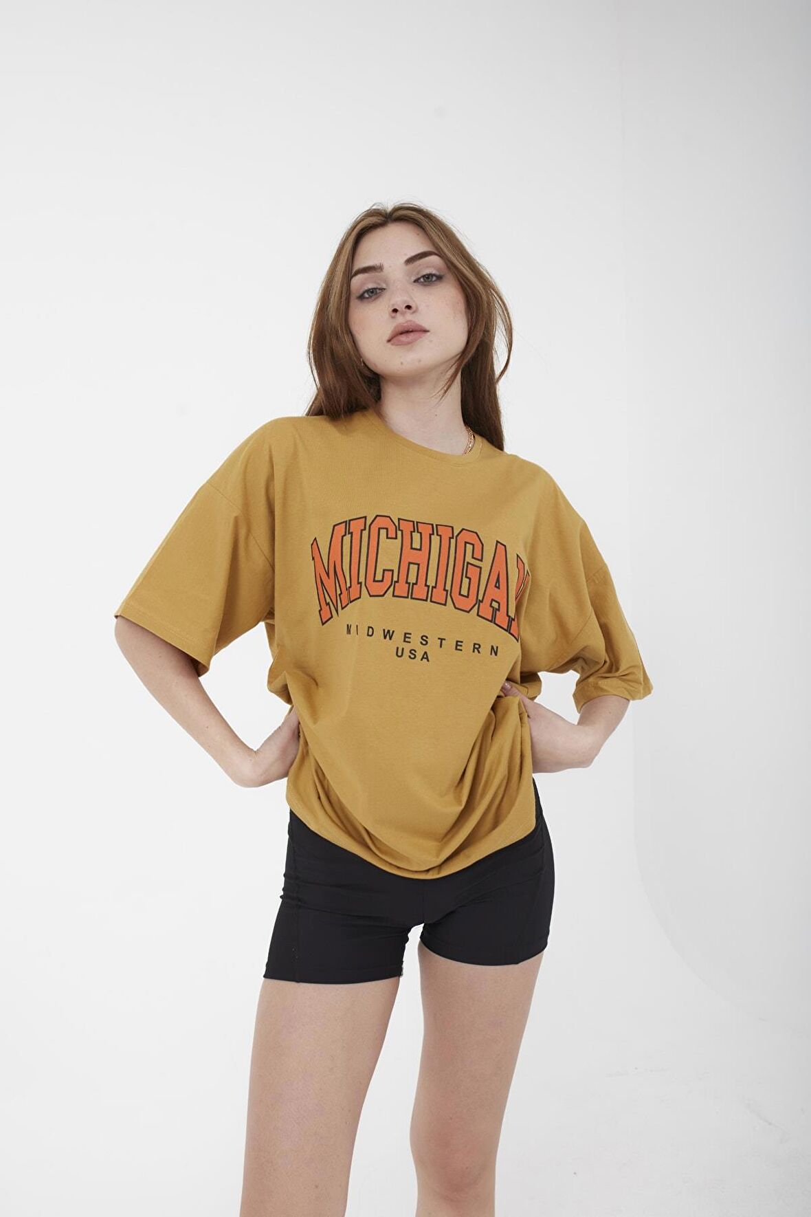 Kadın Lila Michigan Baskılı Oversize T-shirt