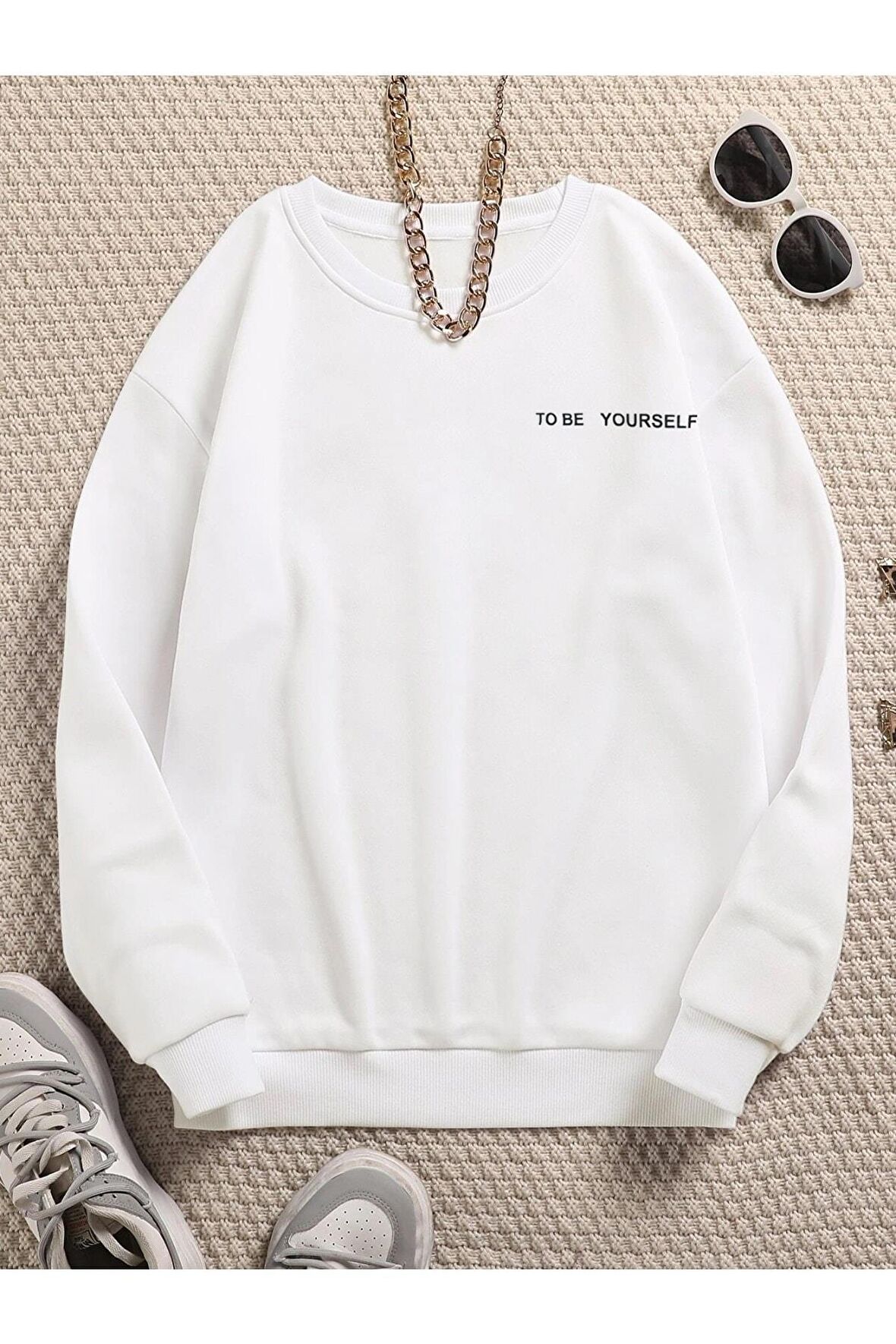 Kadın Kelebek Baskılı Oversize Sweatshirt