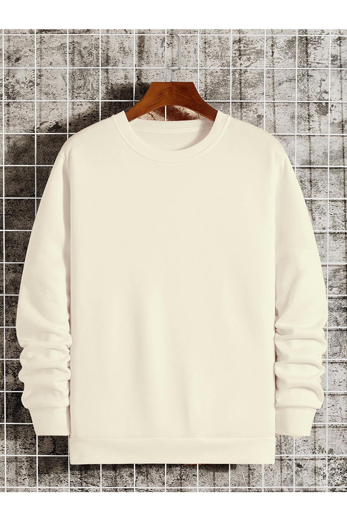 Erkek Basic Bisiklet Yaka Baskısız Düz Oversize Salaş Bol Kesim Polar Sweatshirt