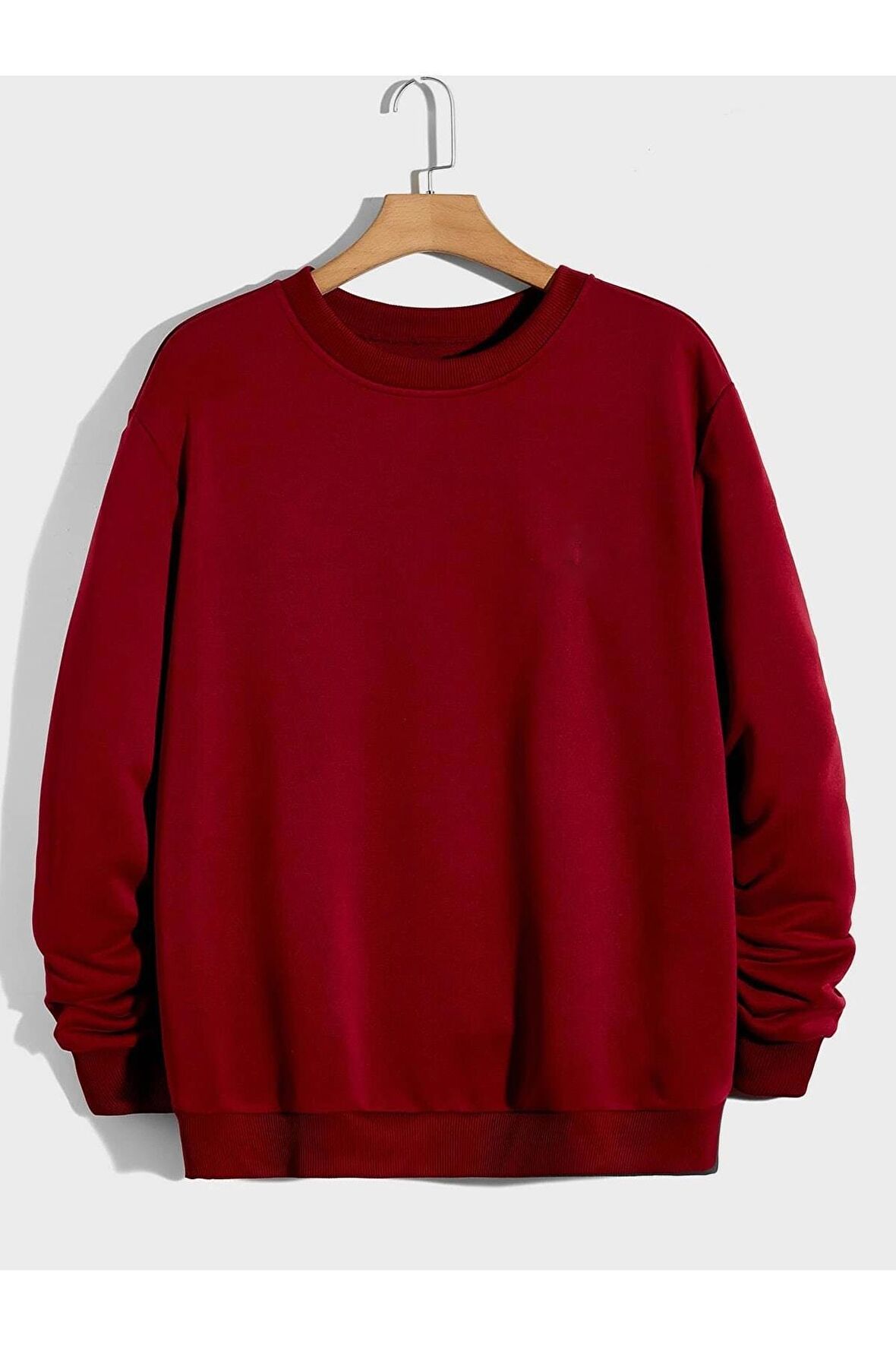 Erkek Basic Bisiklet Yaka Baskısız Düz Oversize Salaş Bol Kesim Polar Sweatshirt