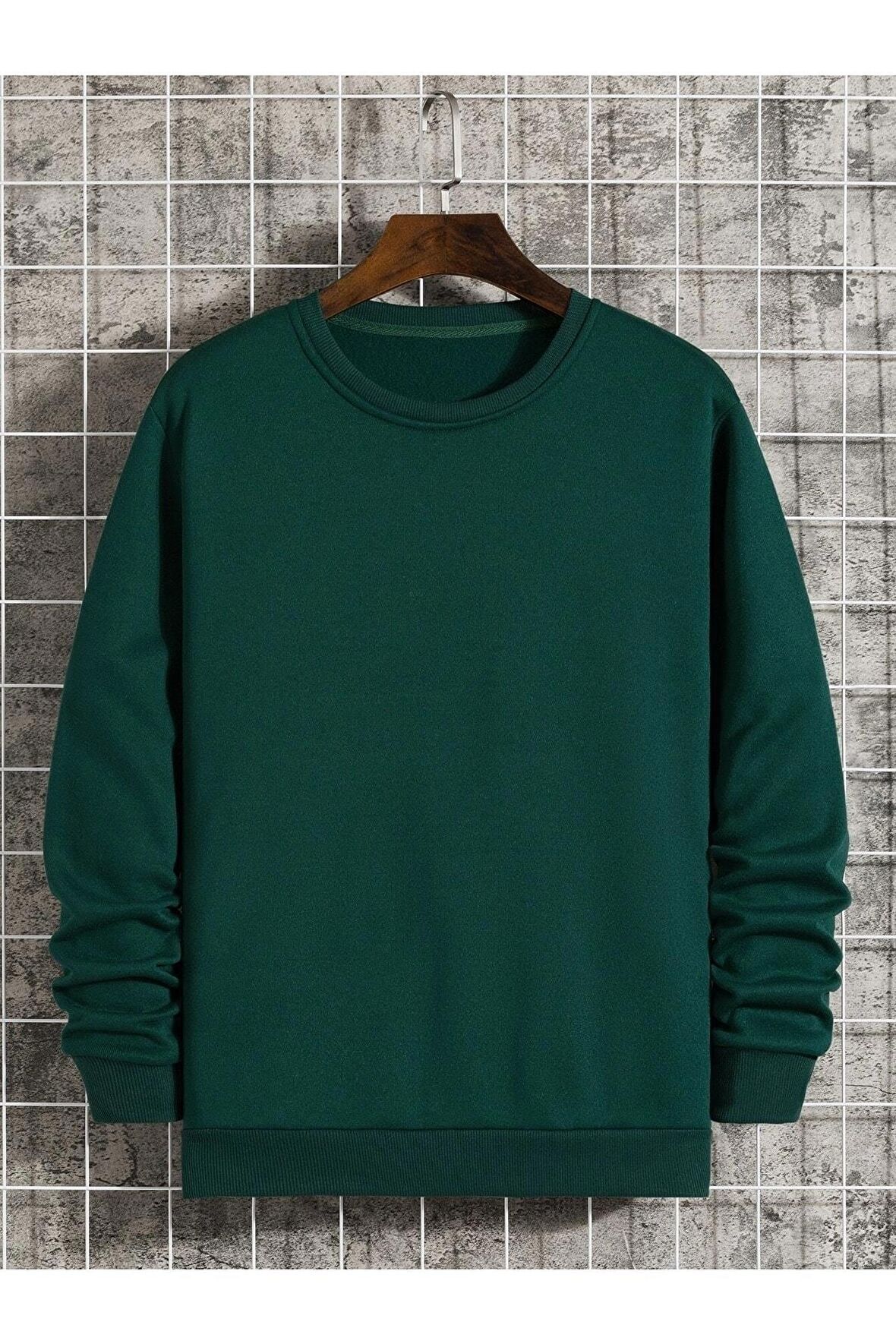 Erkek Basic Bisiklet Yaka Baskısız Düz Oversize Salaş Bol Kesim Polar Sweatshirt