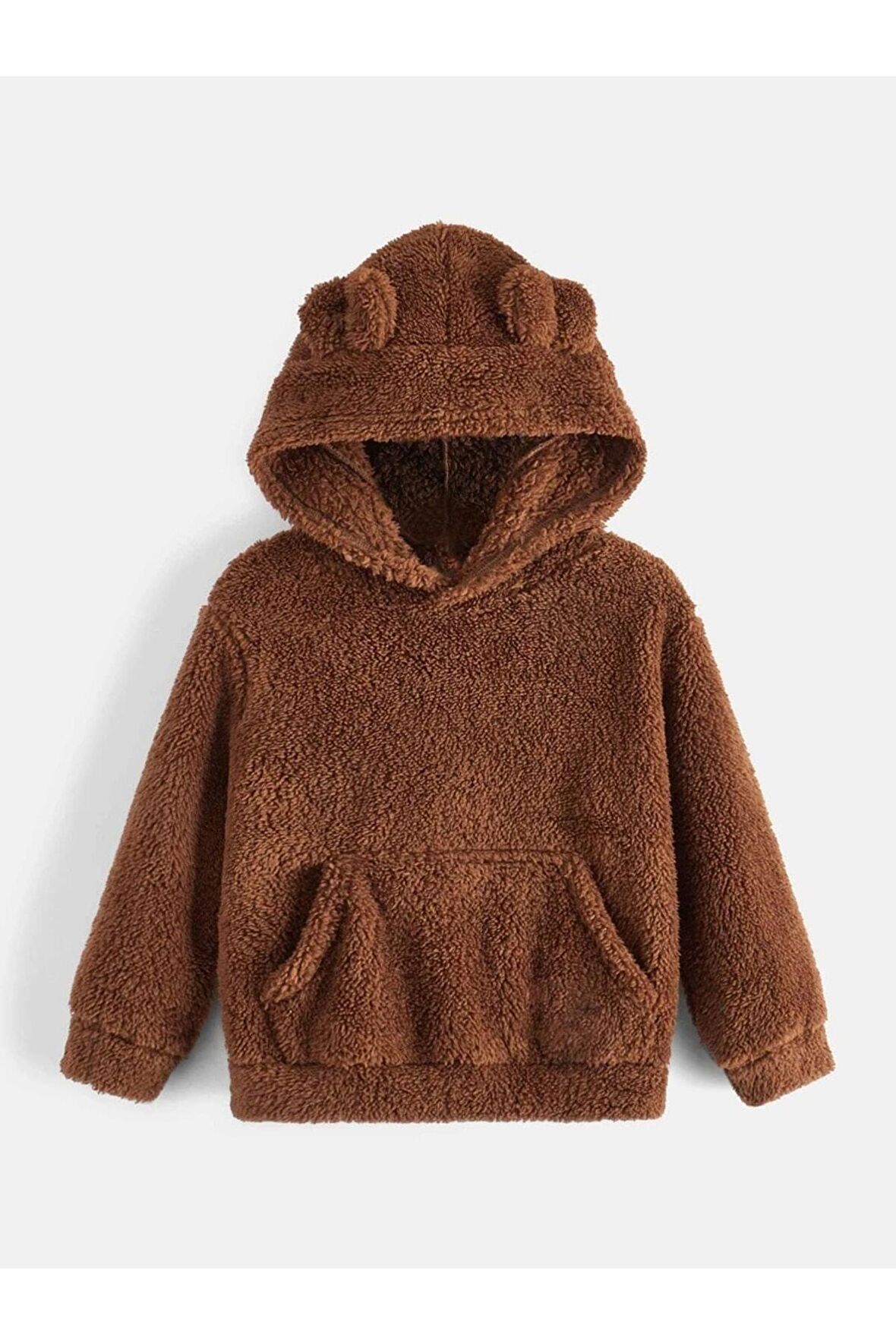 Kız Çocuk Düz Kapüşonlu Peluş Sweatshirt