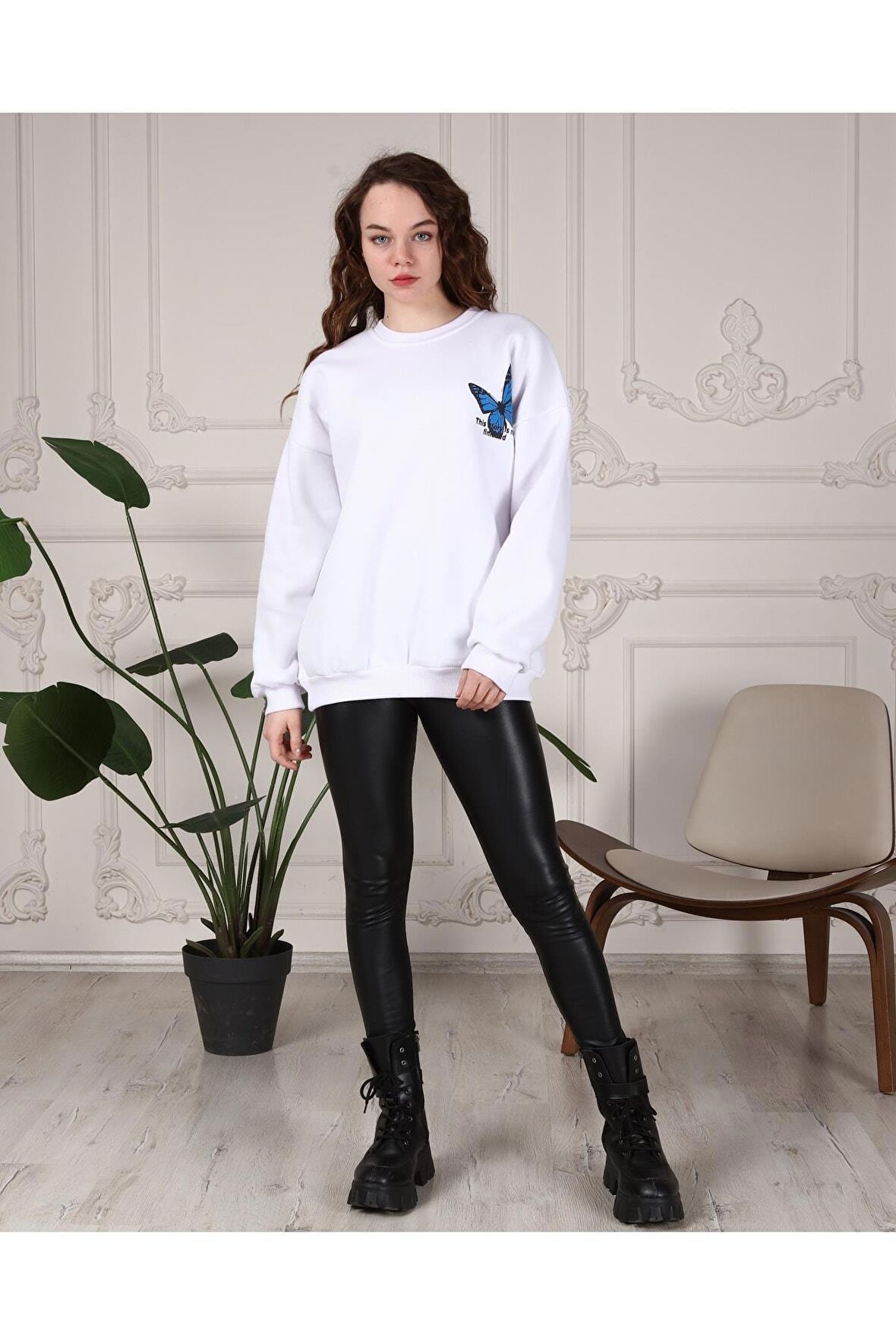 Kadın Butterfly Baskılı Sweatshirt