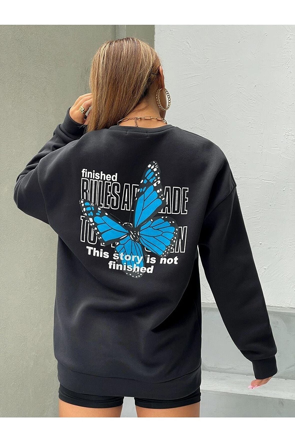 Kadın Butterfly Baskılı Sweatshirt