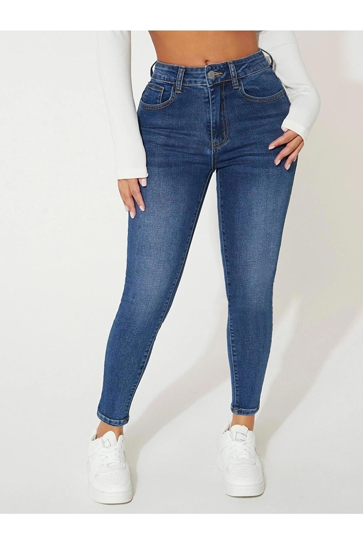 Kadın Koyu Mavi Yüksek Bel Skinny Fit Jean Pantolon