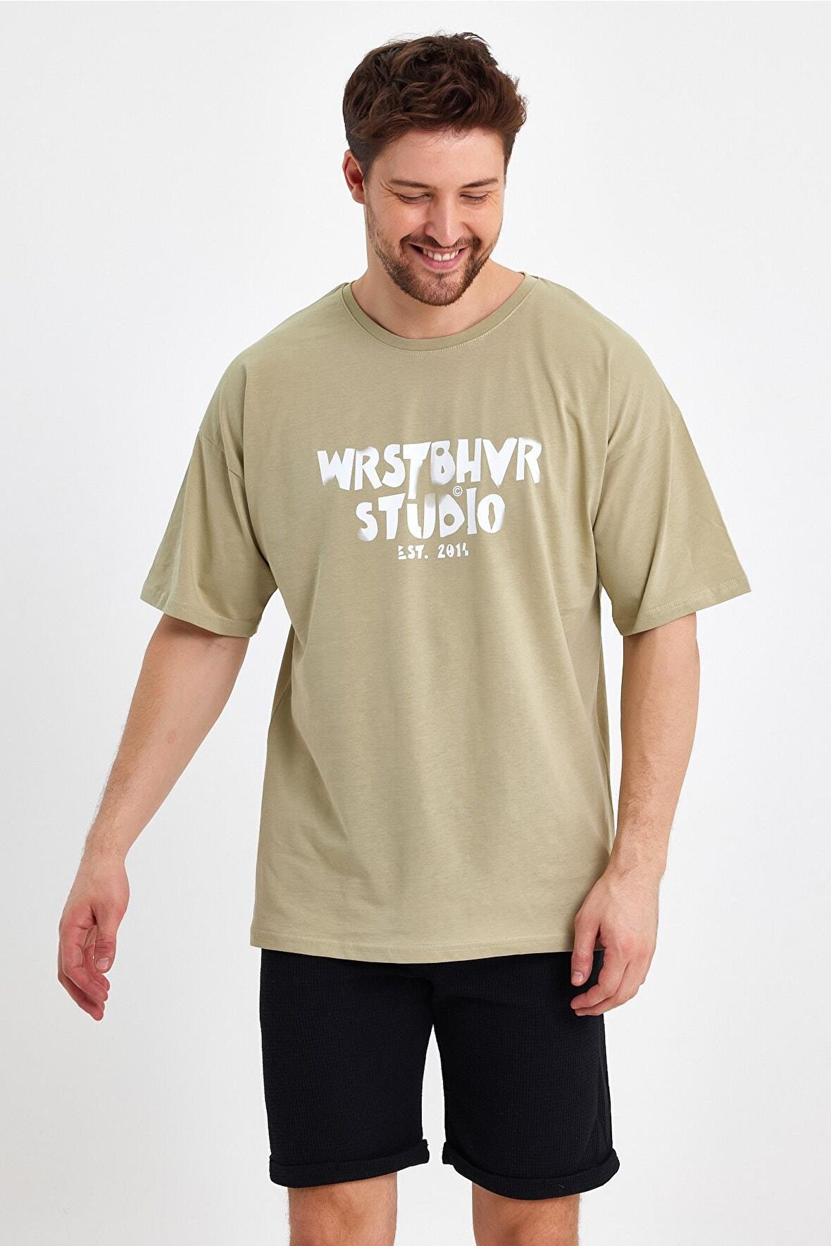 Erkek Wrstbhvr Est. 2014 Baskılı Oversize T-shirt