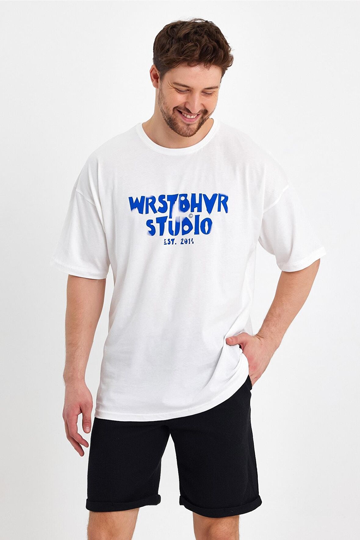 Erkek Wrstbhvr Est. 2014 Baskılı Oversize T-shirt