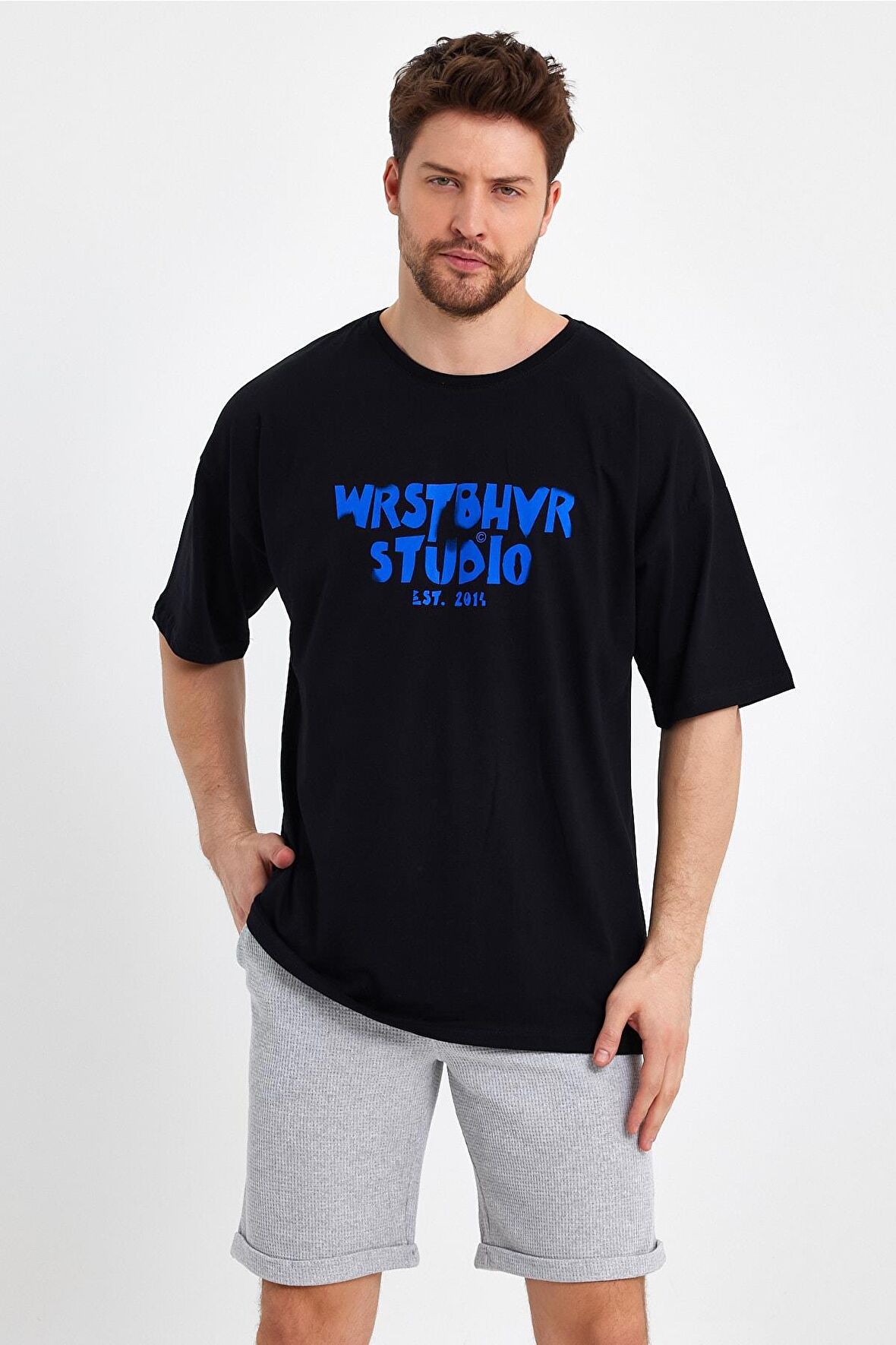 Erkek Wrstbhvr Est. 2014 Baskılı Oversize T-shirt