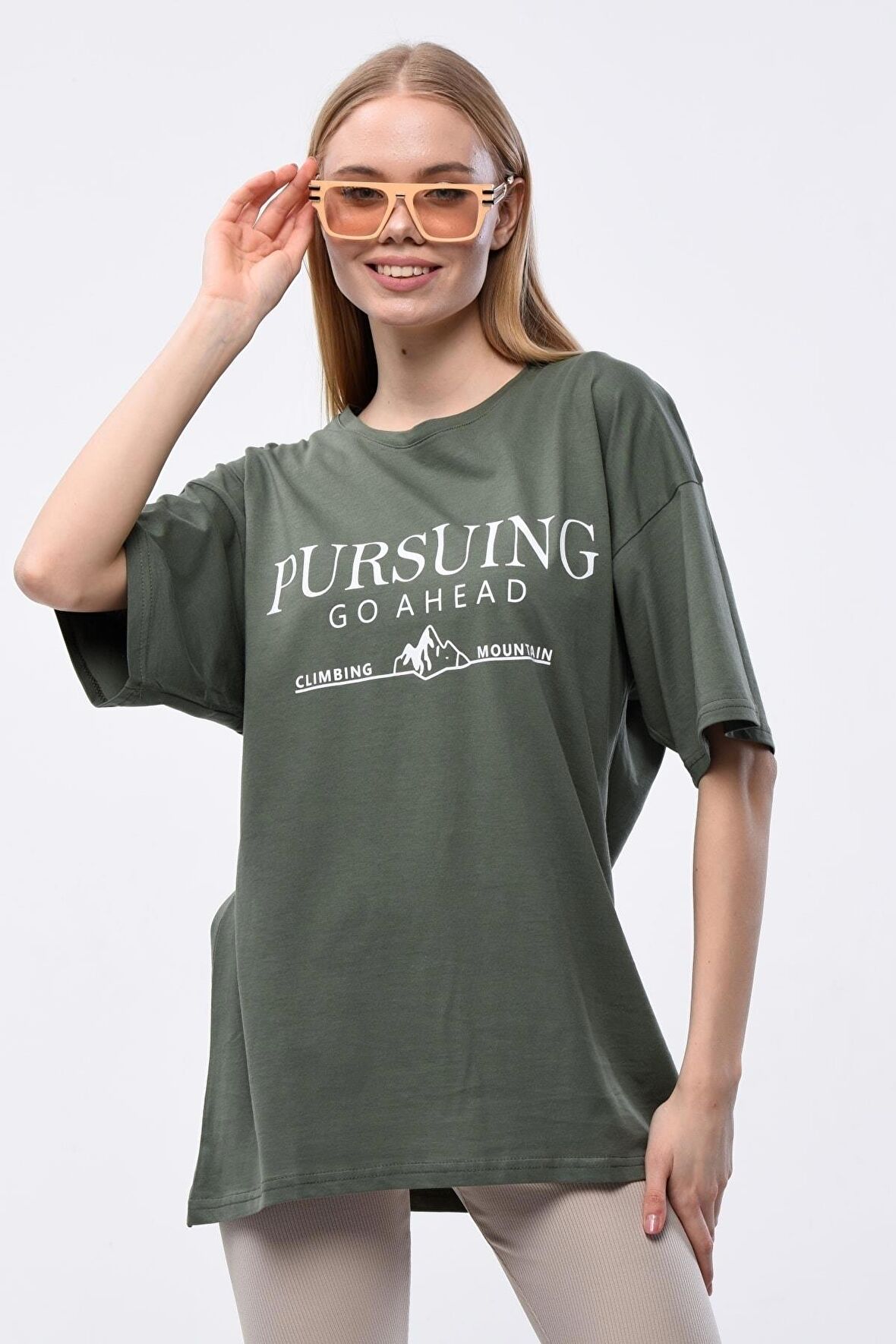 Kadın Pursing Go Ahead Baskılı Oversize T-shirt