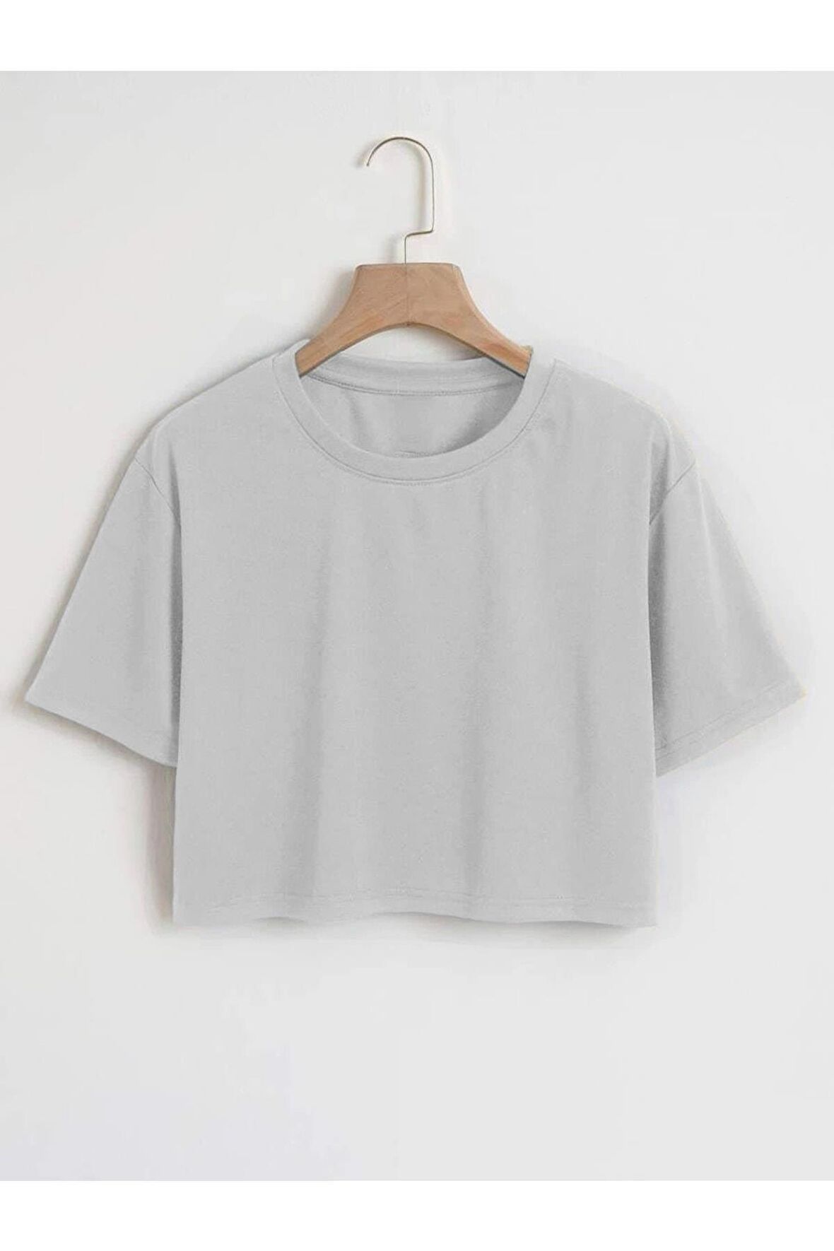 Kadın Düz Bisiklet Yaka Kısa Oversize Crop Turuncu T-shirt