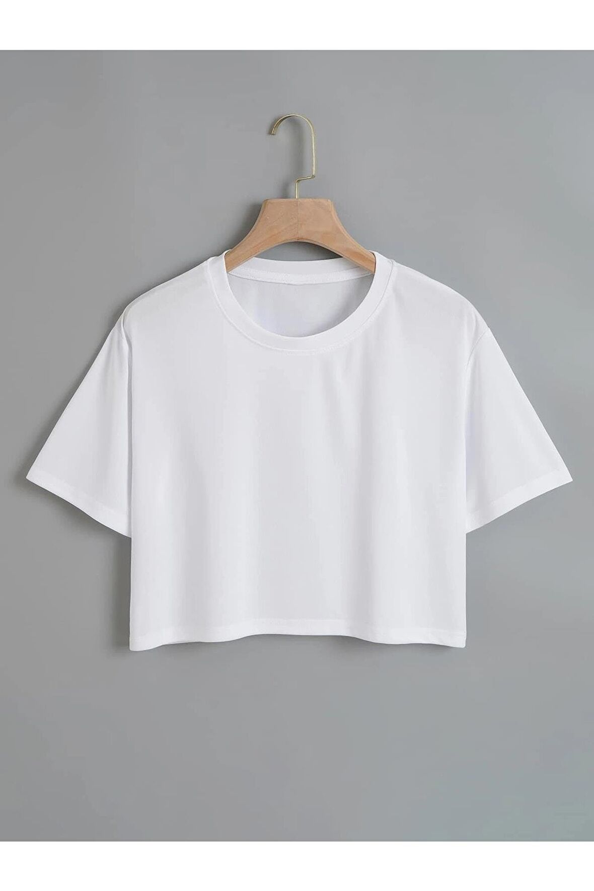 Kadın Düz Bisiklet Yaka Kısa Oversize Crop Turuncu T-shirt