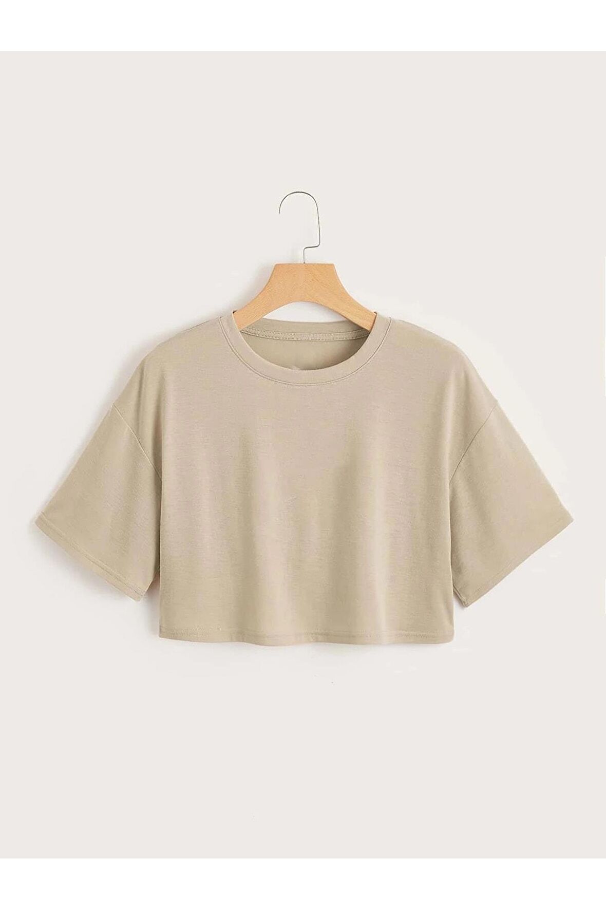 Kadın Düz Bisiklet Yaka Kısa Oversize Crop Turuncu T-shirt