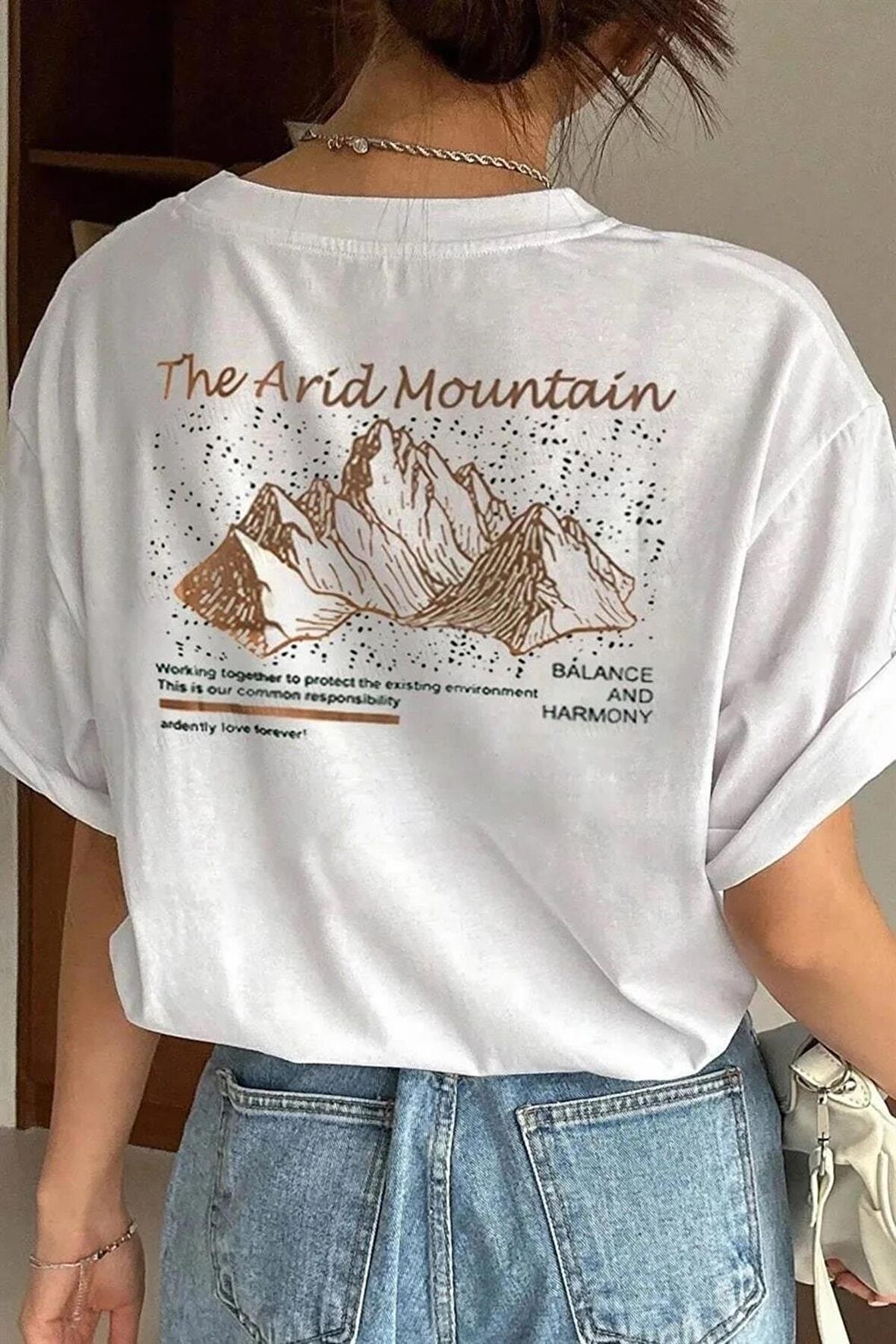 Kadın The Arid Mountain Baskılı Oversize T-shirt