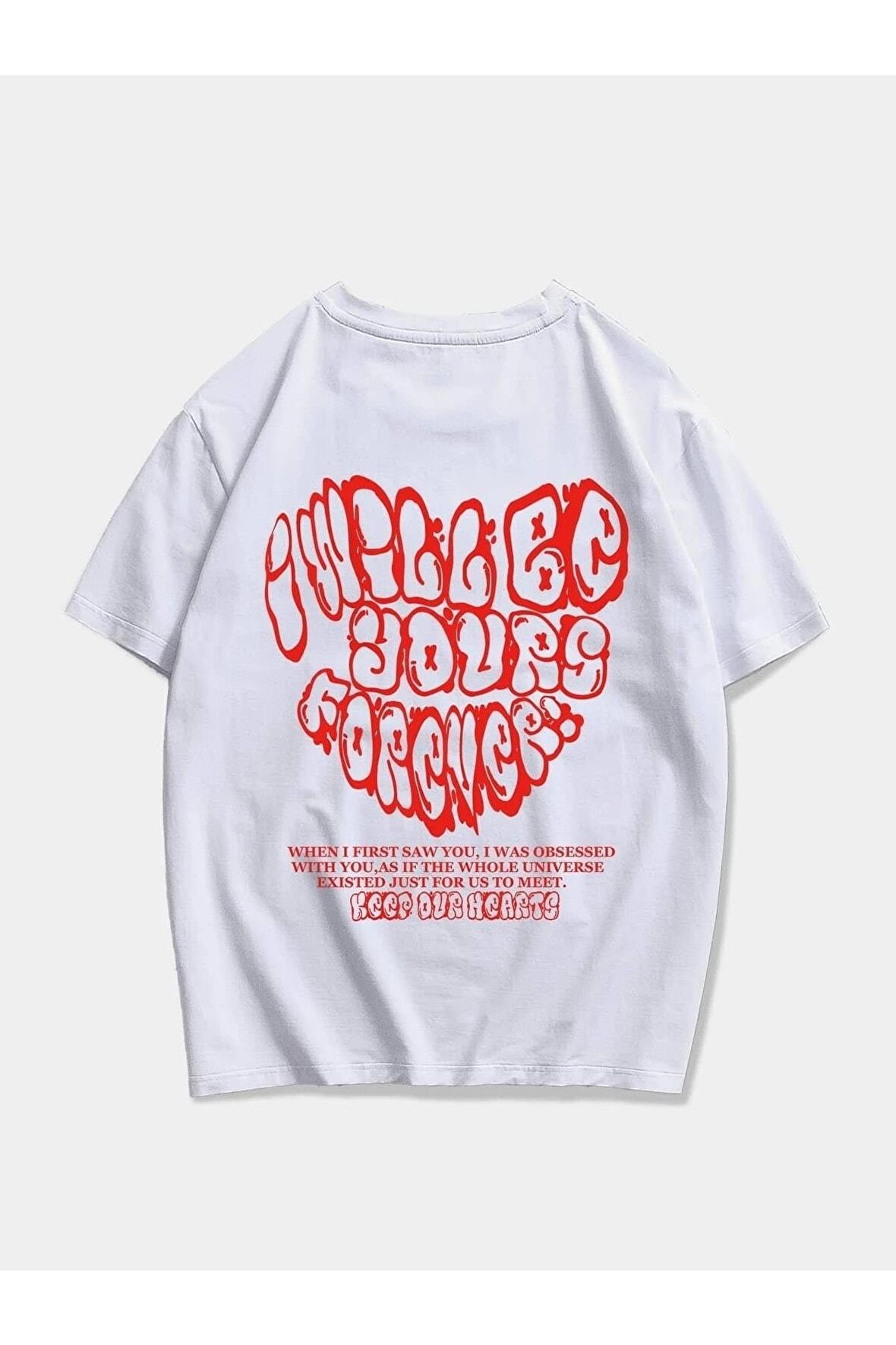 Unisex Keep Our Hearts Baskılı Oversize T-shirt