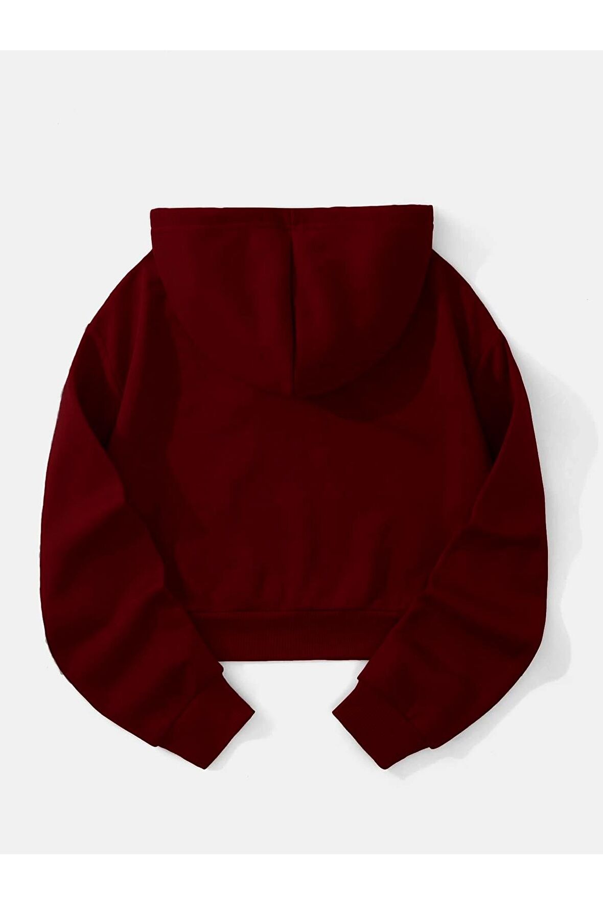 Kadın Kapüşonlu Basic Crop Pamuklu İçi Polarlı Oversize Sweatshirt